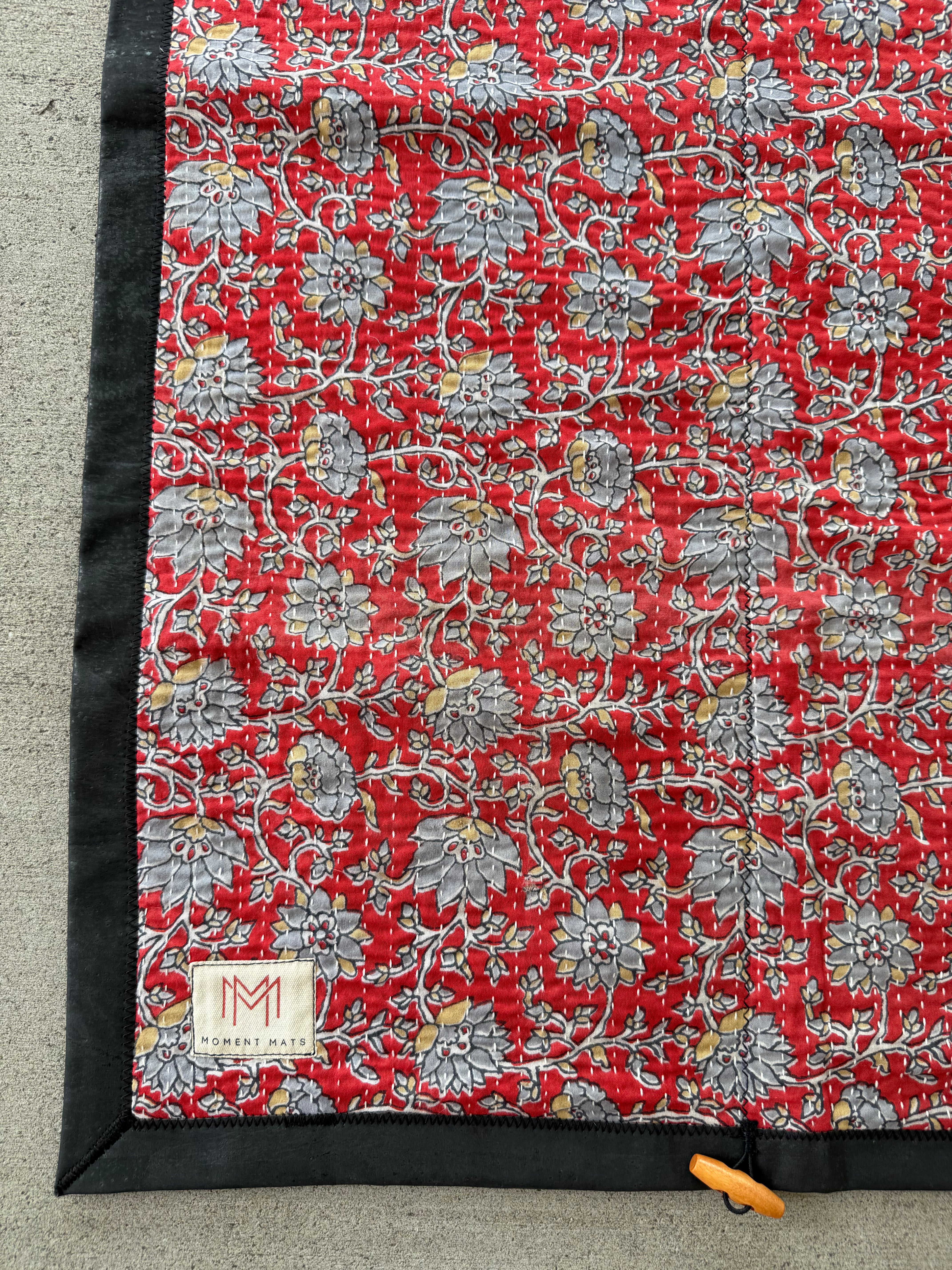 RED & BLUE FLORAL SARI with UNIQUE PATCHWORK & PREMIUM BLACK CORK