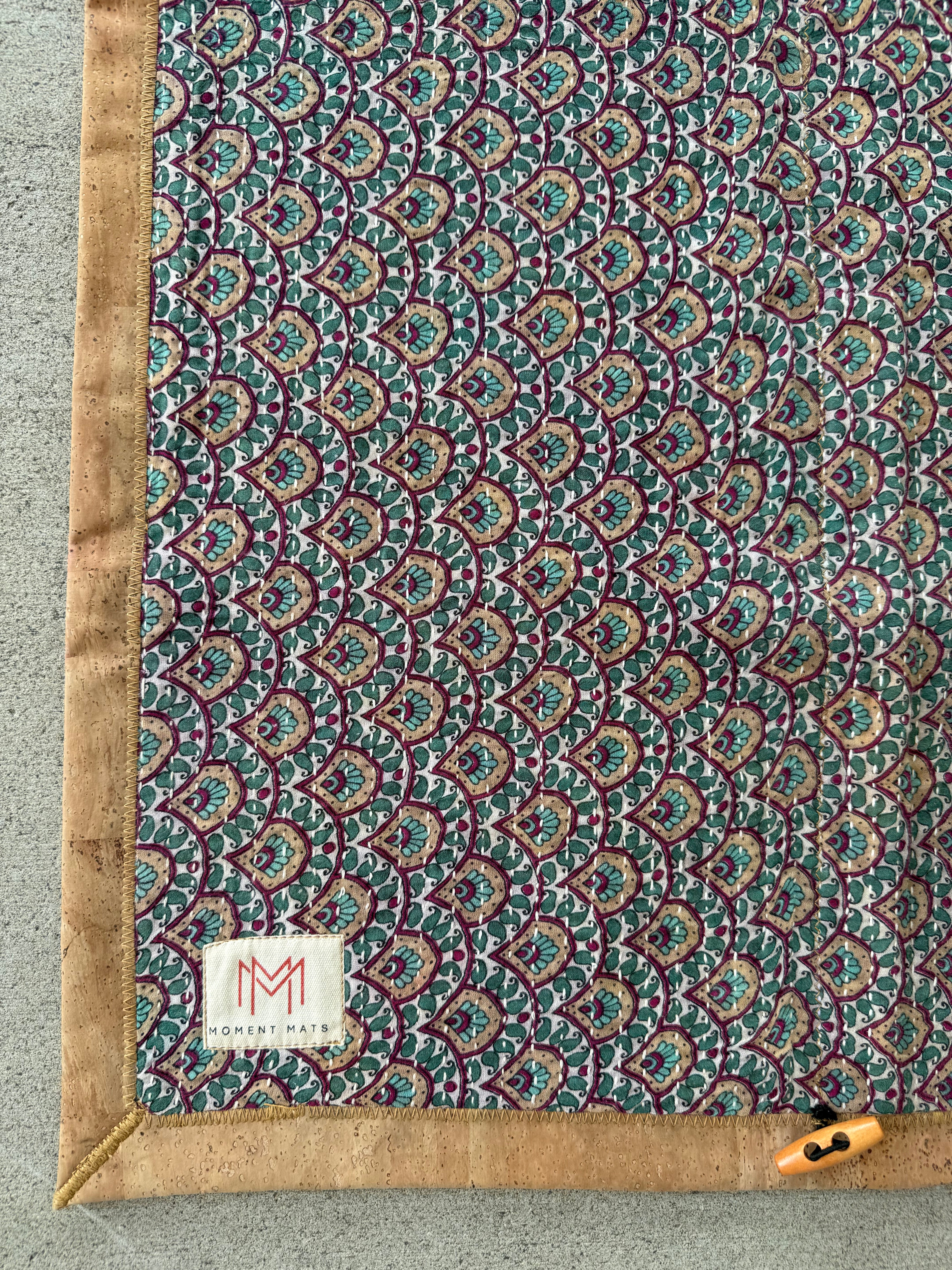 TEAL PEACOCK SARI with UNIQUE PATCHWORK & NATURAL CORK