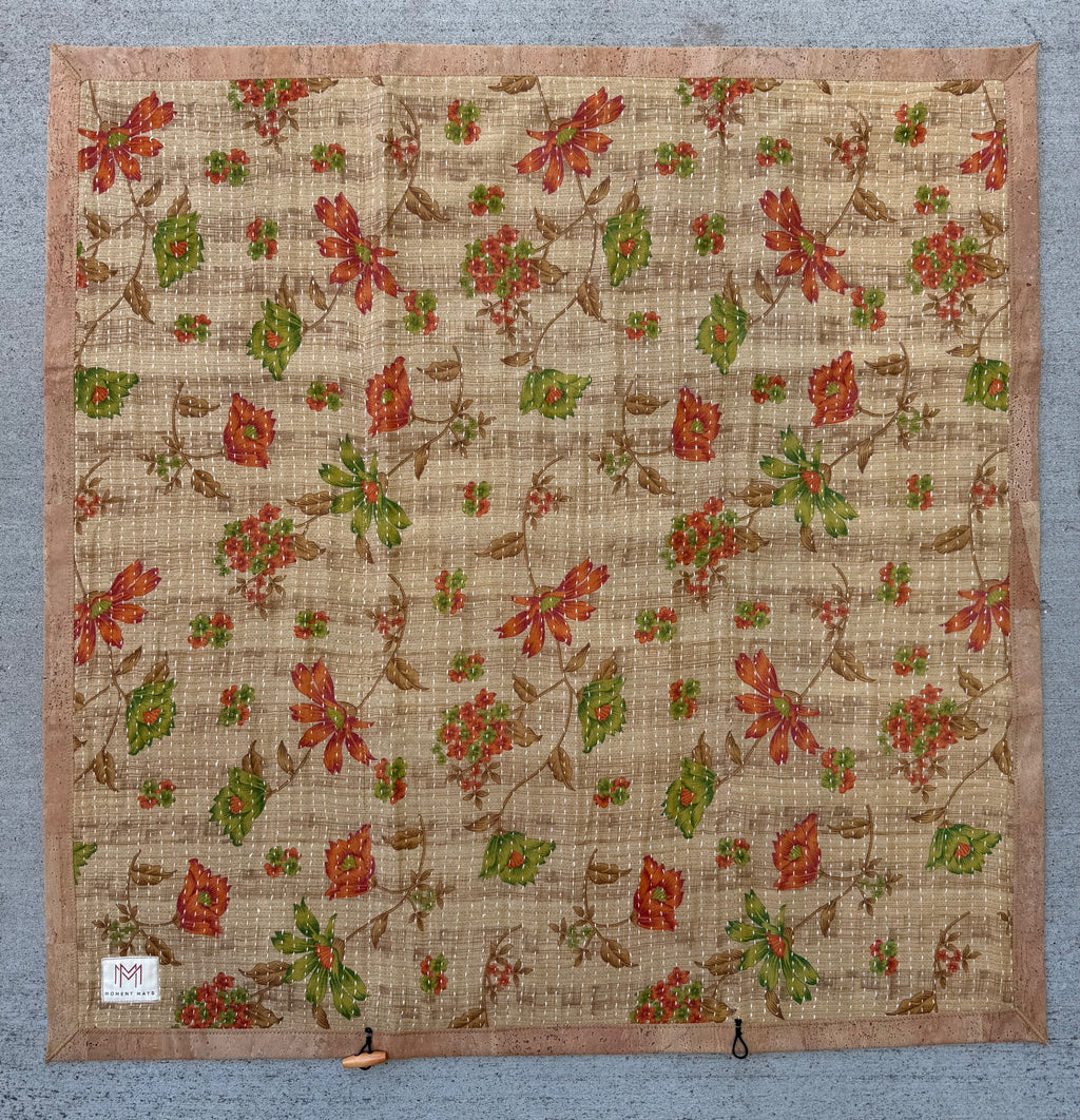 (sold) ORANGE FLORAL SARI with NATURAL CORK