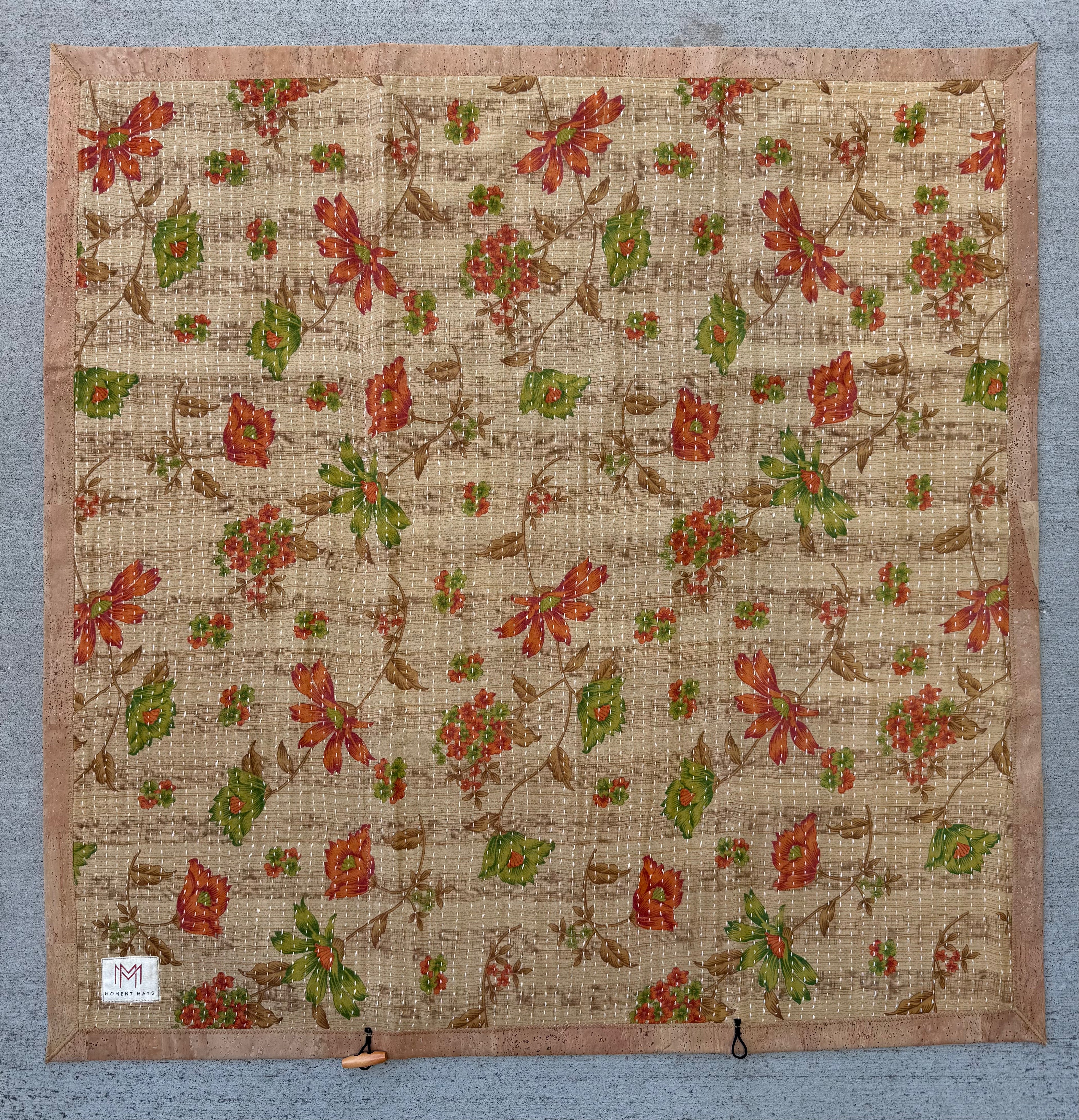 (sold) ORANGE FLORAL SARI with NATURAL CORK