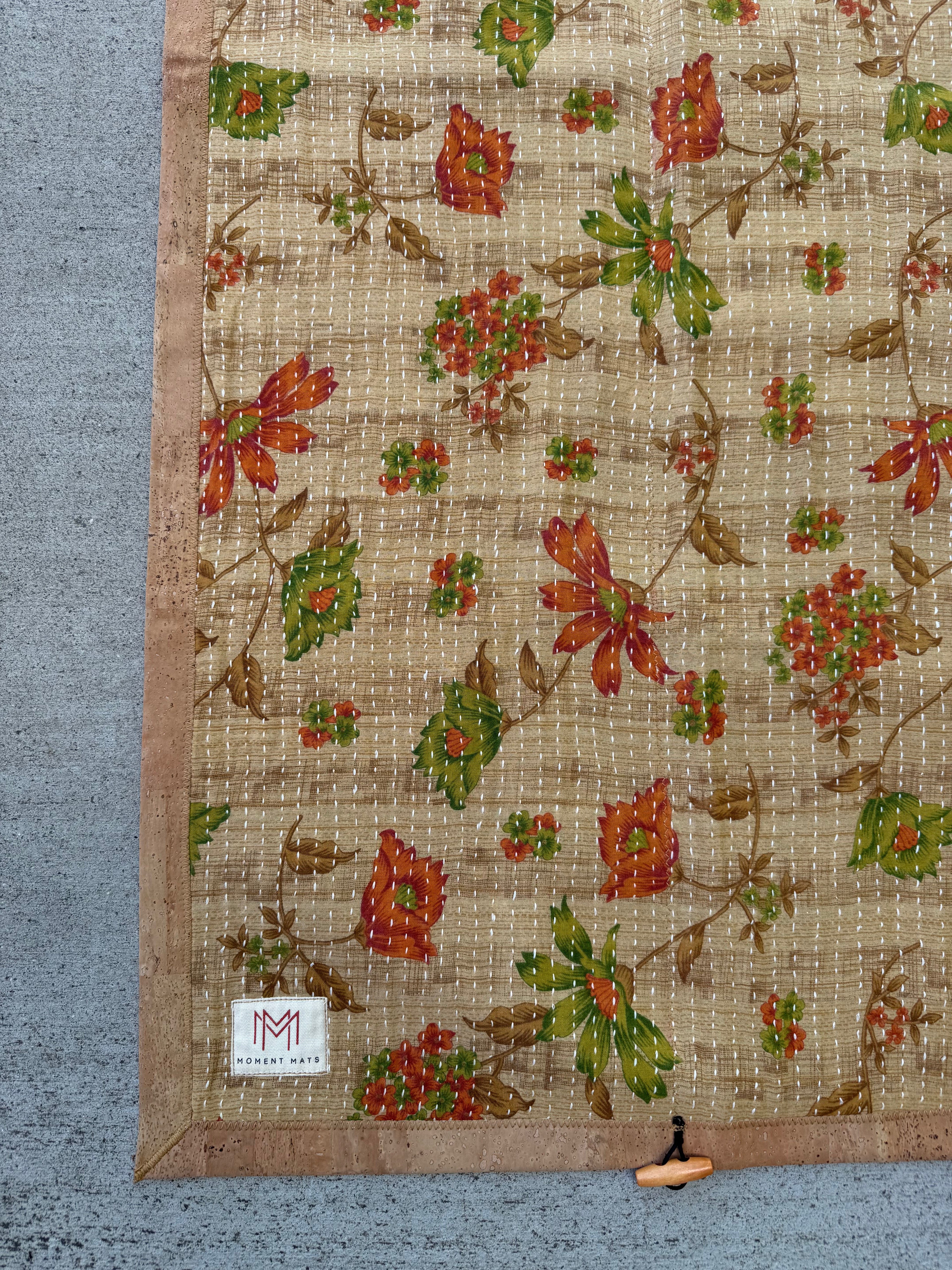 (sold) ORANGE FLORAL SARI with NATURAL CORK