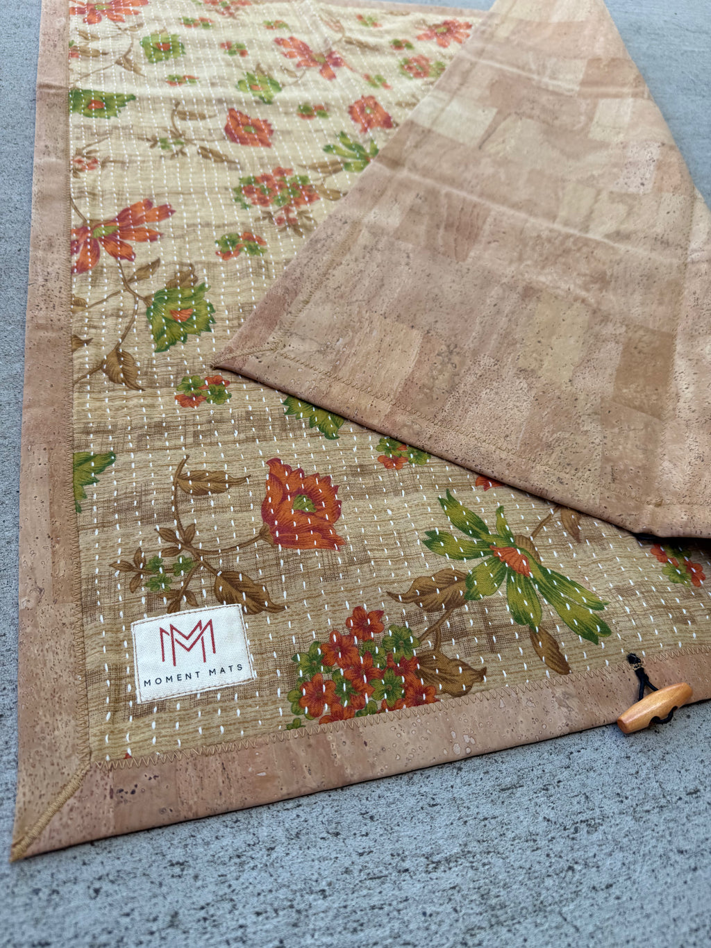 (sold) ORANGE FLORAL SARI with NATURAL CORK