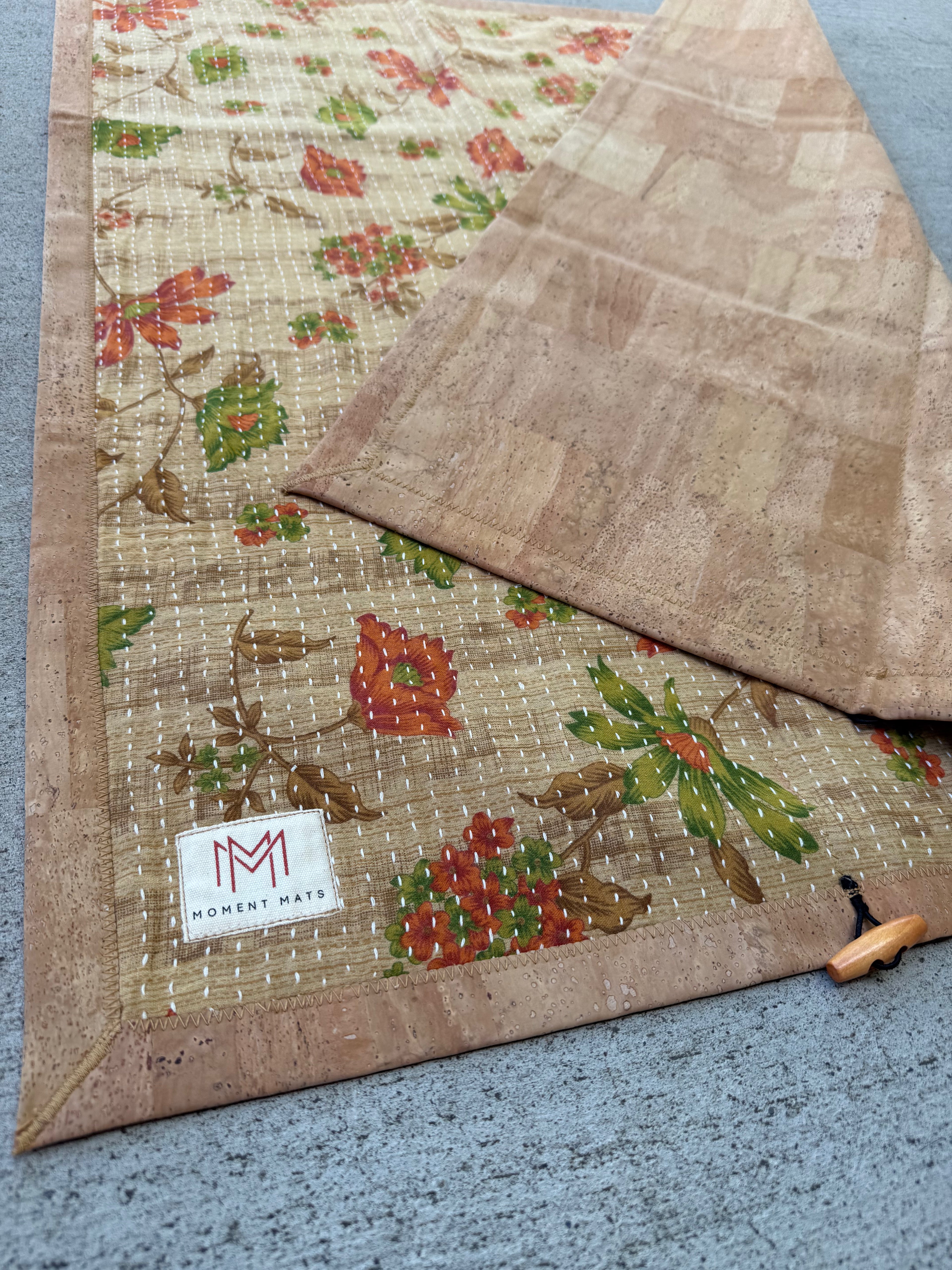 (sold) ORANGE FLORAL SARI with NATURAL CORK