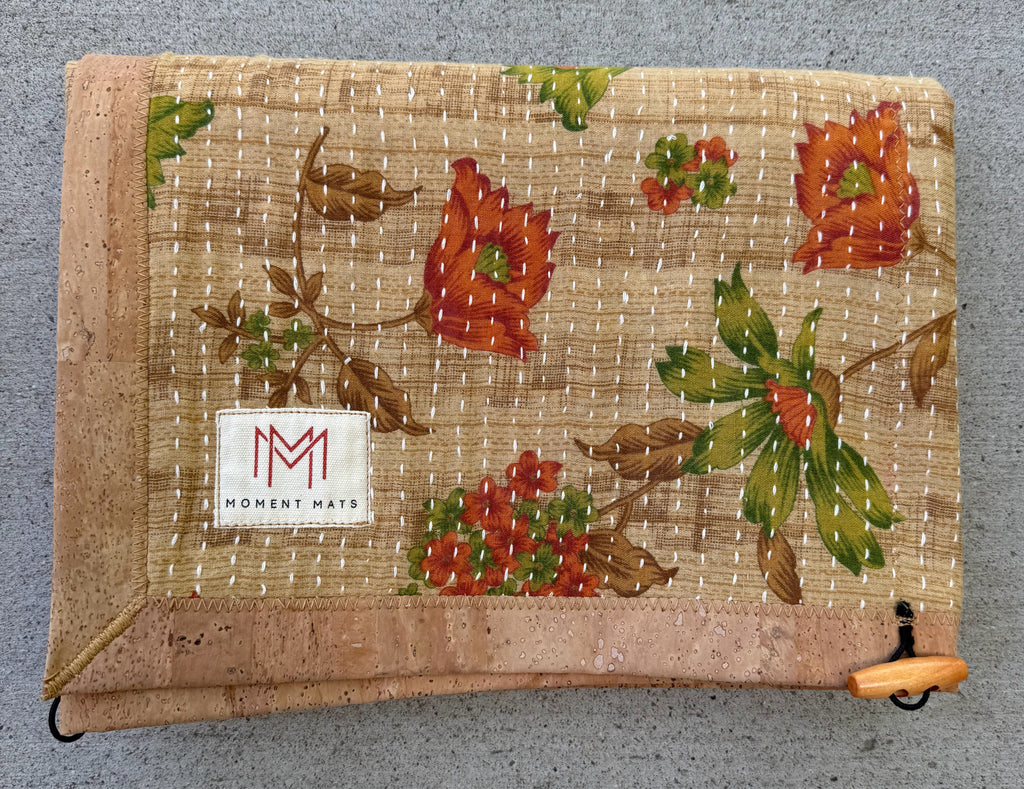 (sold) ORANGE FLORAL SARI with NATURAL CORK