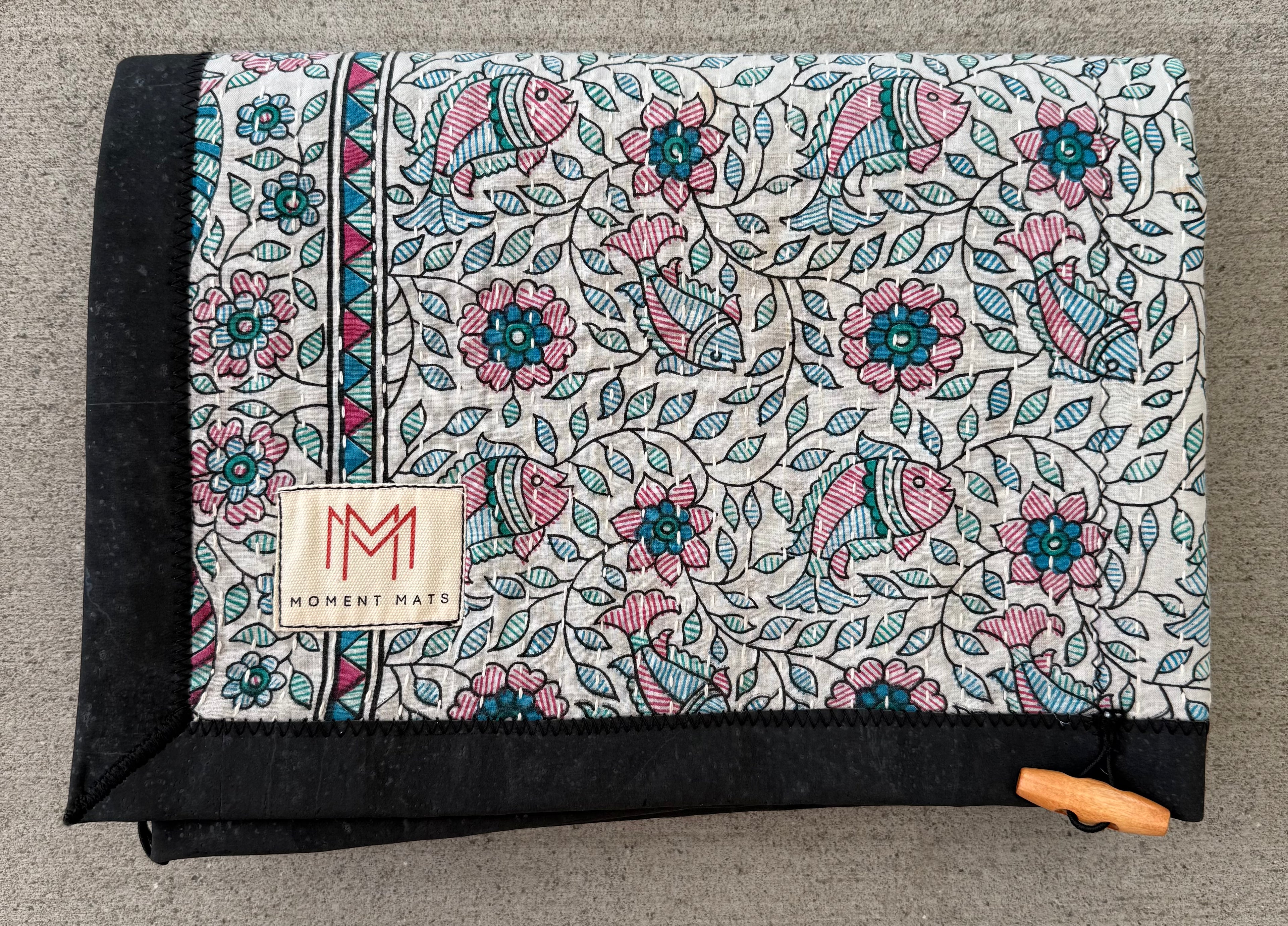 (sold) FLORAL FISH SARI with PREMIUM BLACK CORK