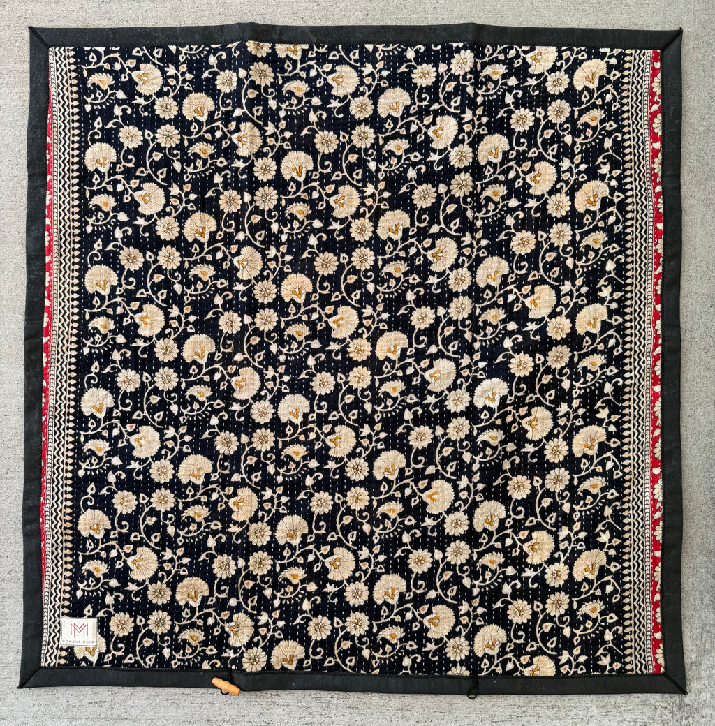 (sold) BLACK FLORAL SARI with PREMIUM BLACK CORK