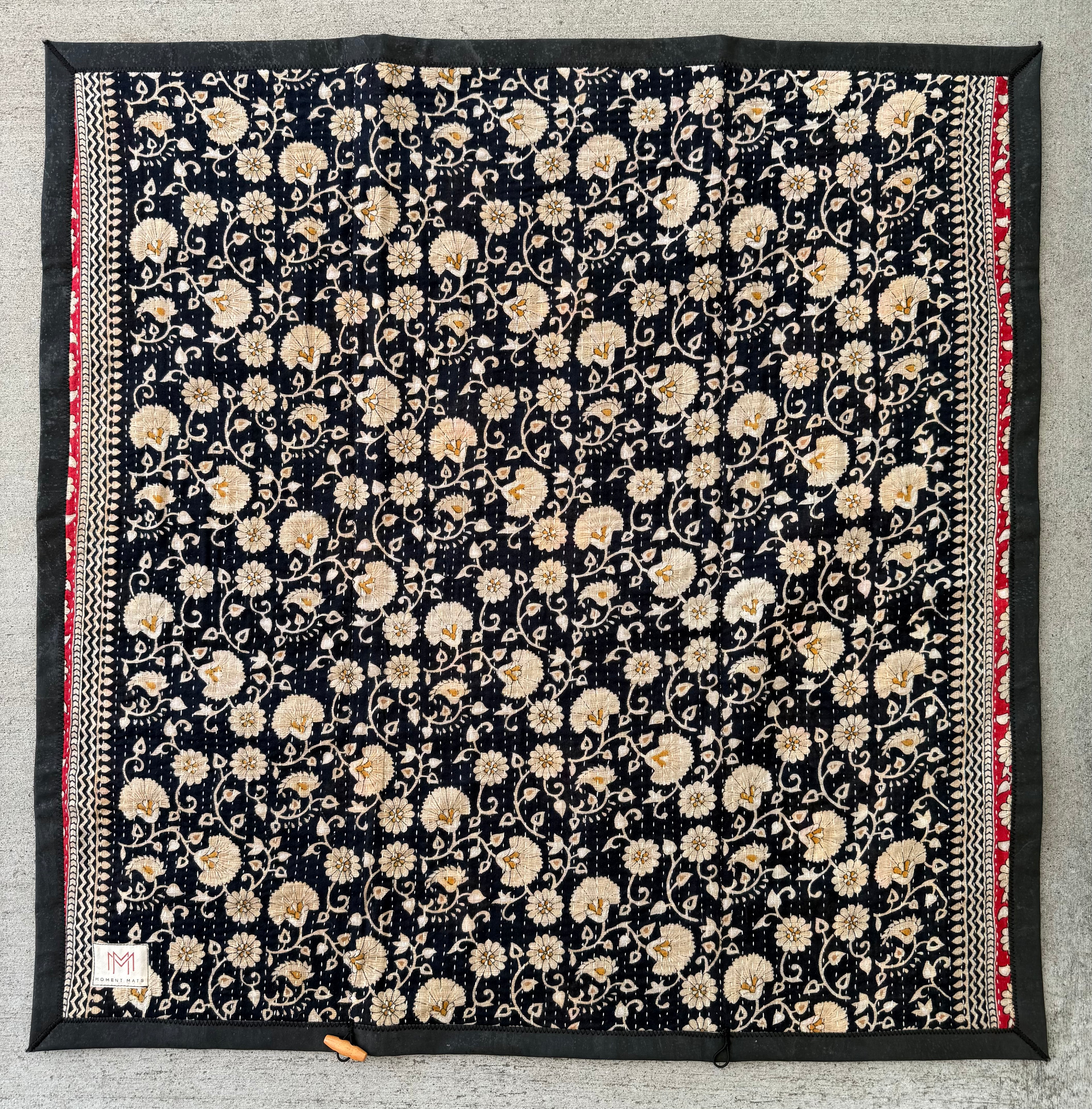 (sold) BLACK FLORAL SARI with PREMIUM BLACK CORK