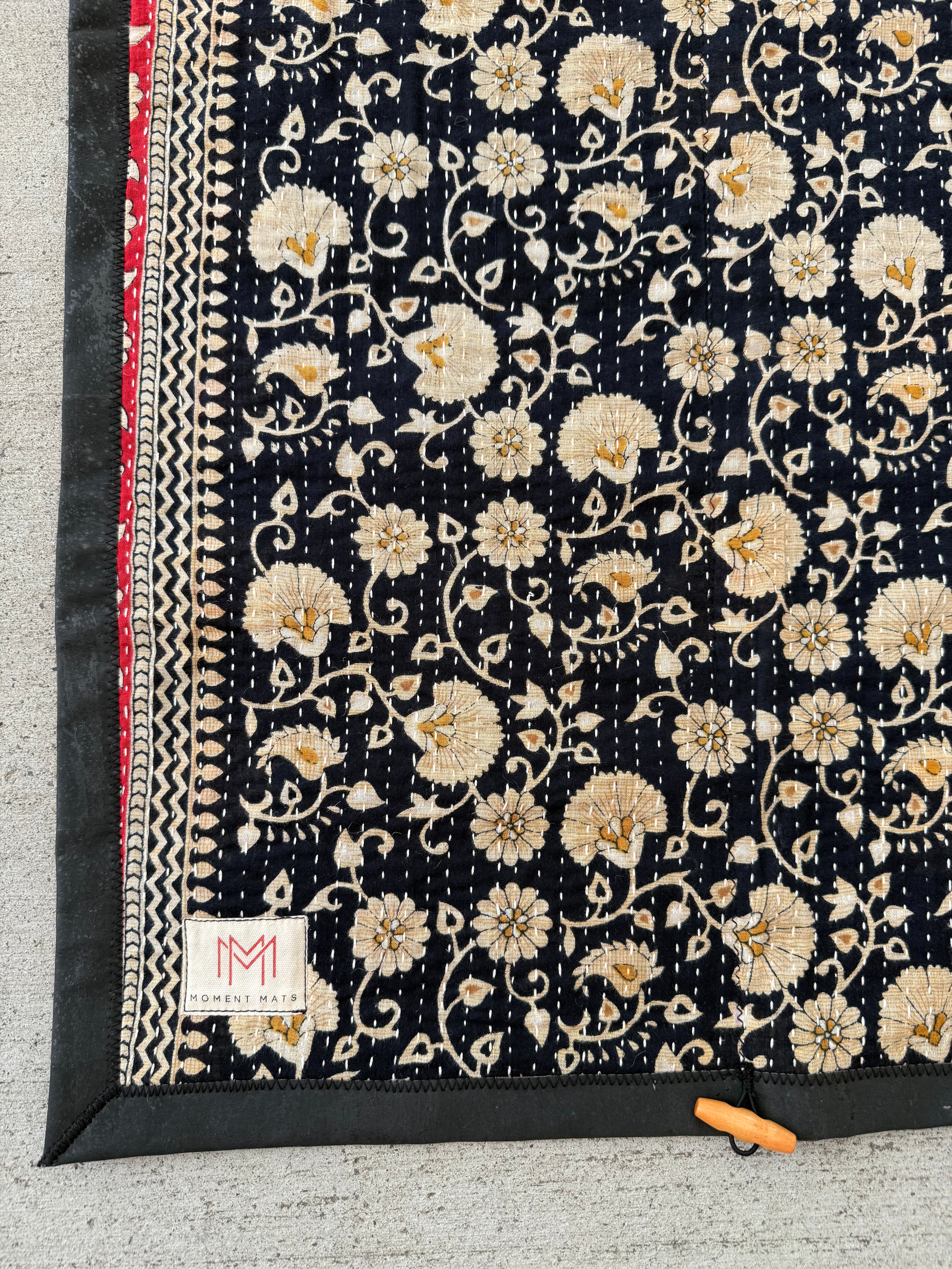 (sold) BLACK FLORAL SARI with PREMIUM BLACK CORK