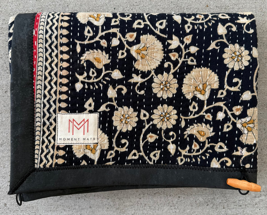 (sold) BLACK FLORAL SARI with PREMIUM BLACK CORK