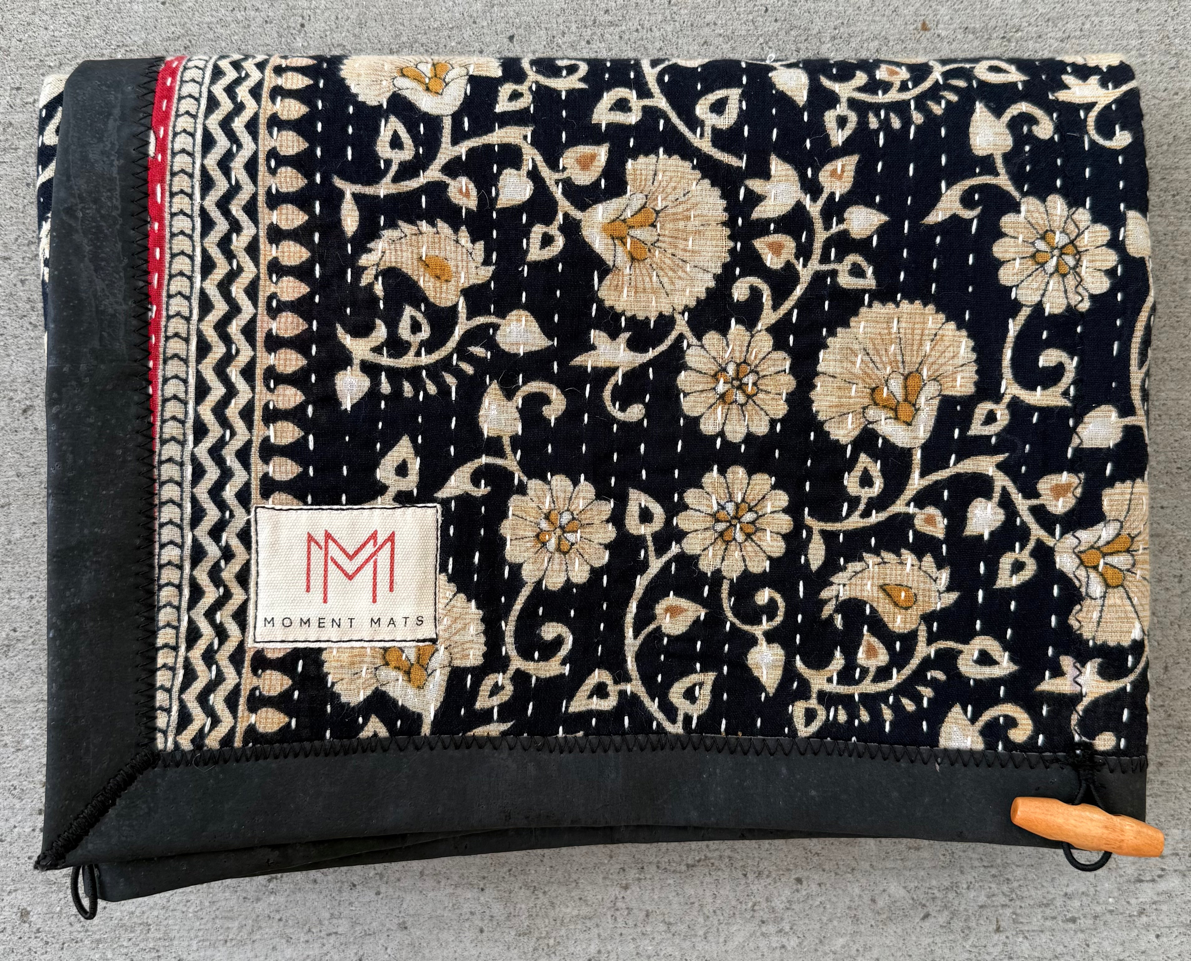 (sold) BLACK FLORAL SARI with PREMIUM BLACK CORK