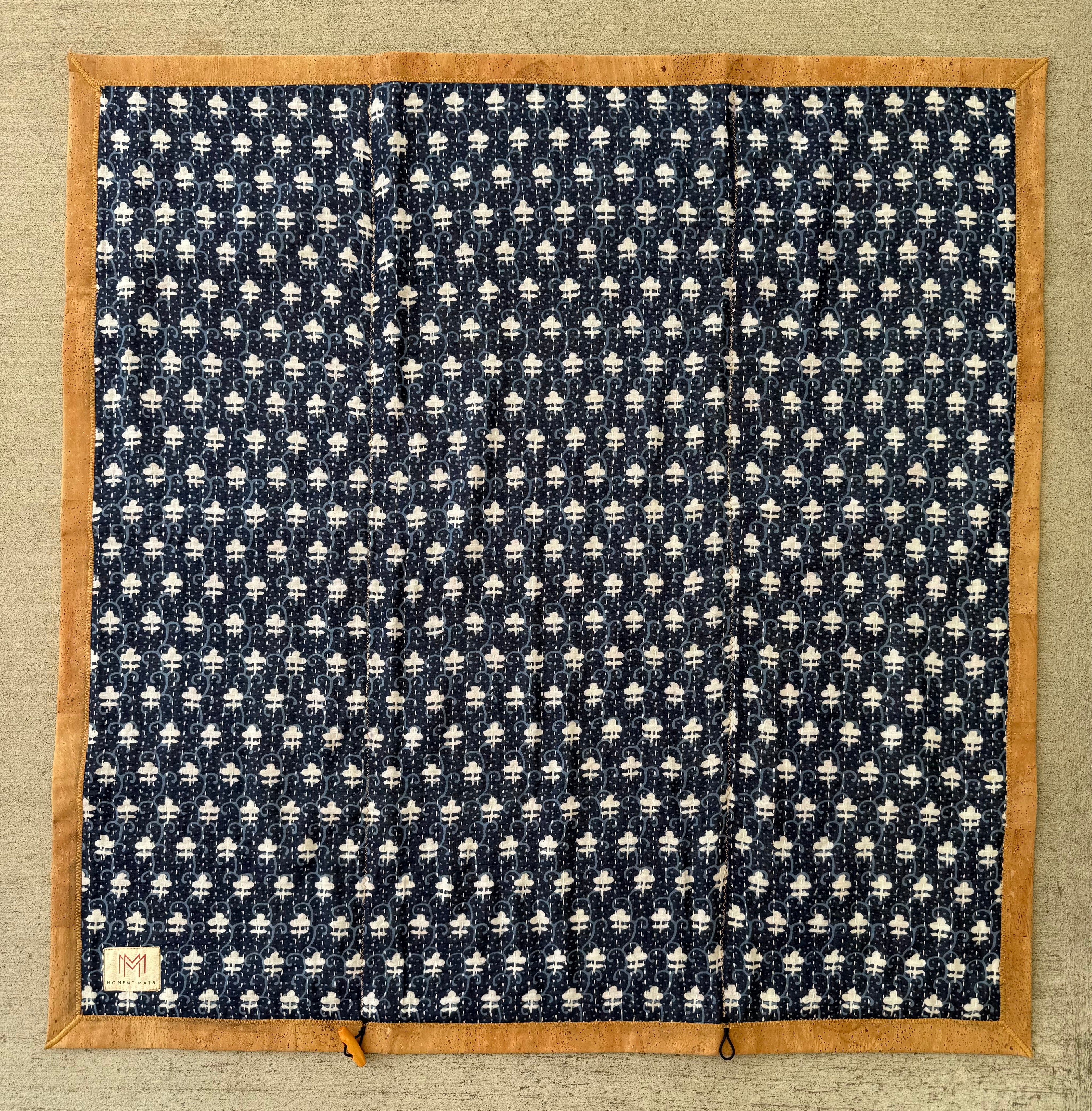 (sold) NAVY BLUE GEOMETRIC SARI with UNIQUE PATCHWORK & NATURAL CORK