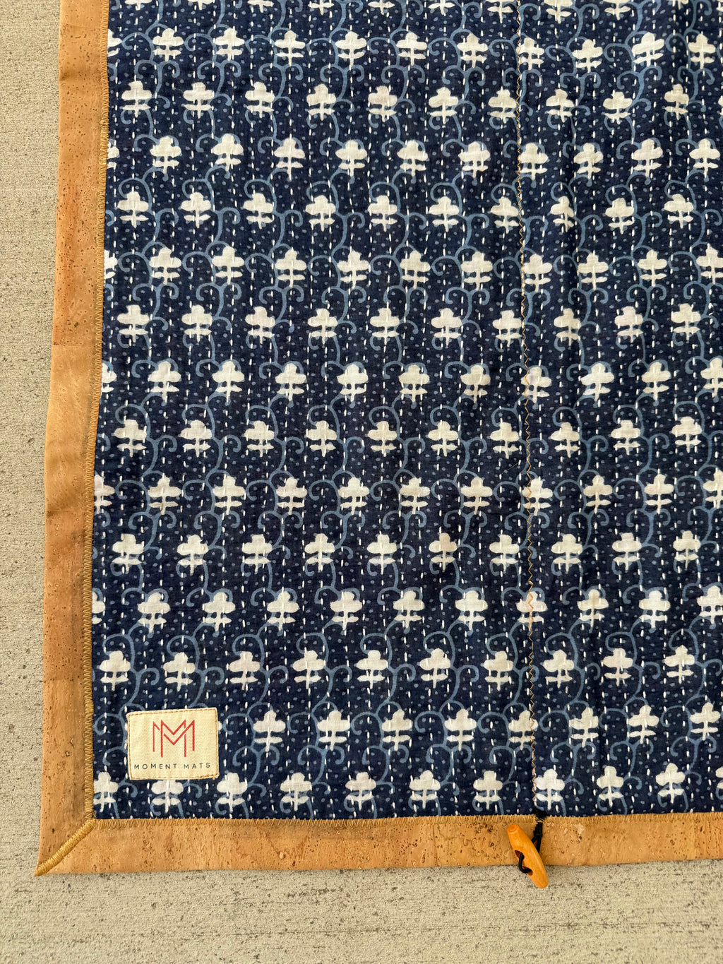 (sold) NAVY BLUE GEOMETRIC SARI with UNIQUE PATCHWORK & NATURAL CORK