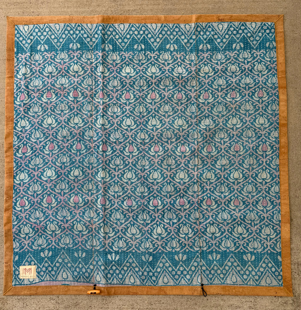 (sold) TEAL/PINK GEOMETRIC SARI with NATURAL CORK