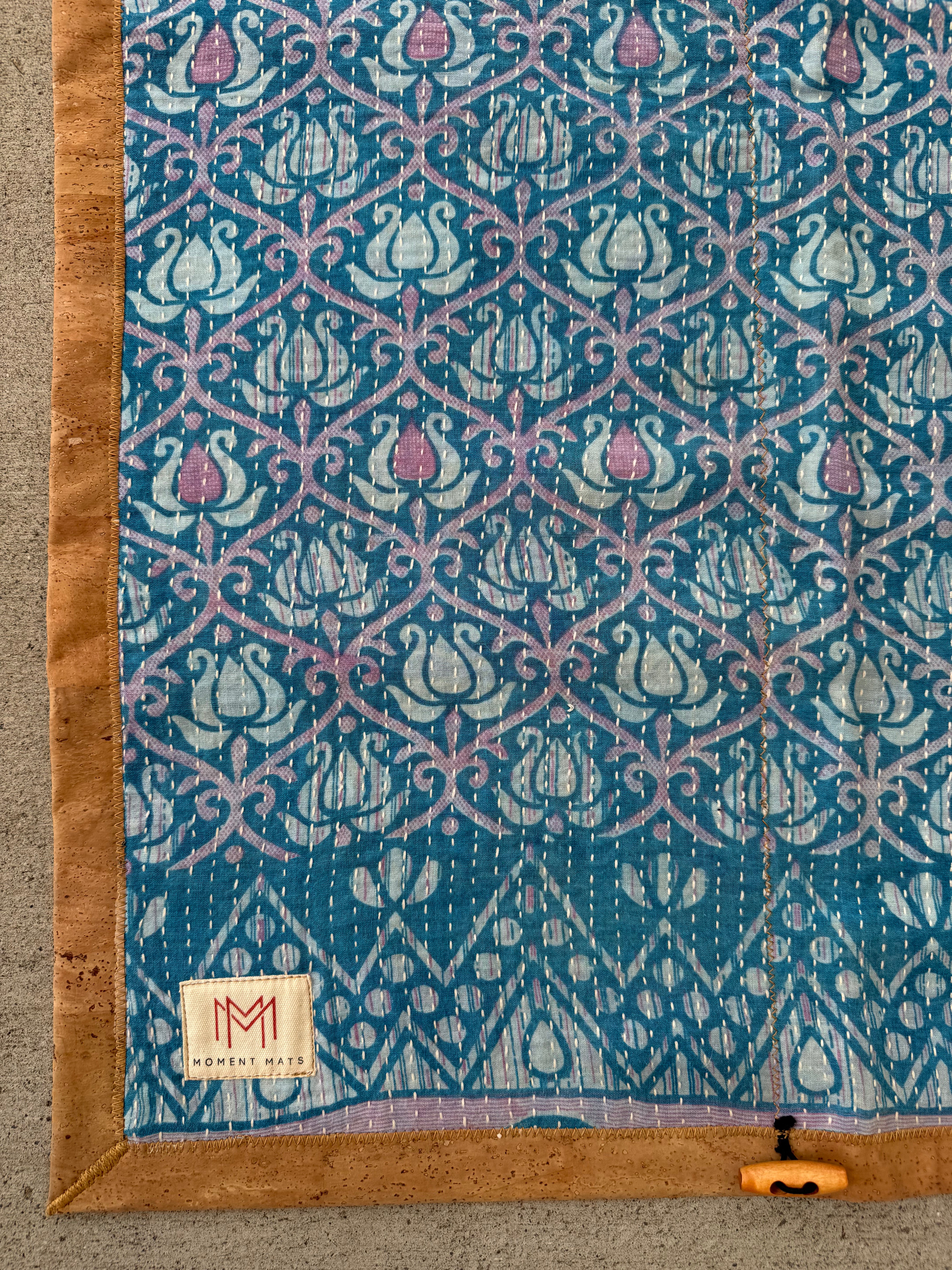 (sold) TEAL/PINK GEOMETRIC SARI with NATURAL CORK
