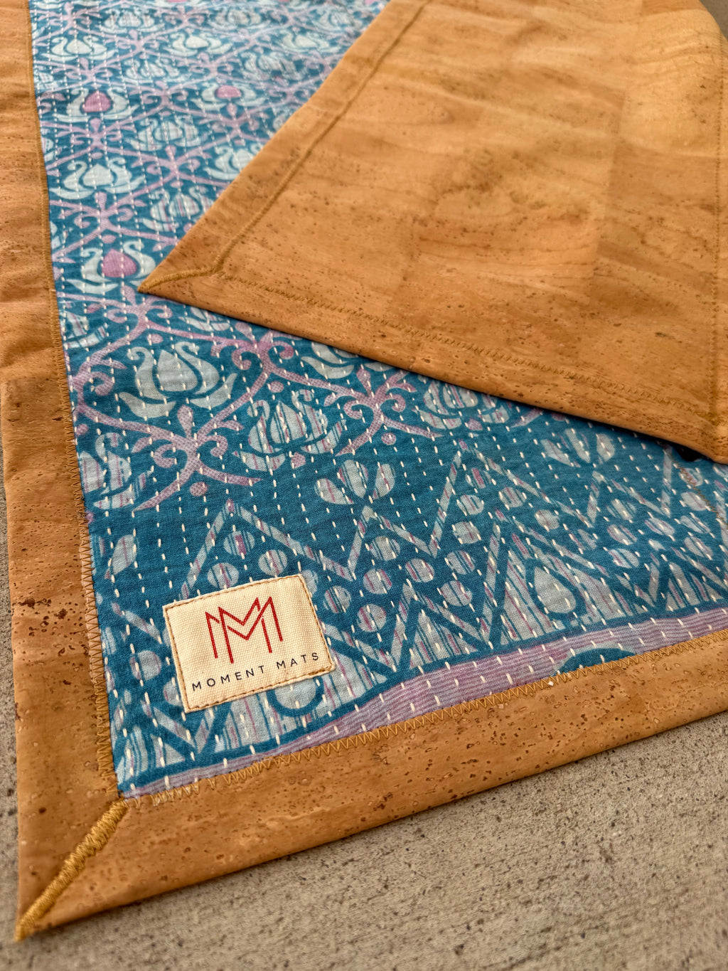 (sold) TEAL/PINK GEOMETRIC SARI with NATURAL CORK
