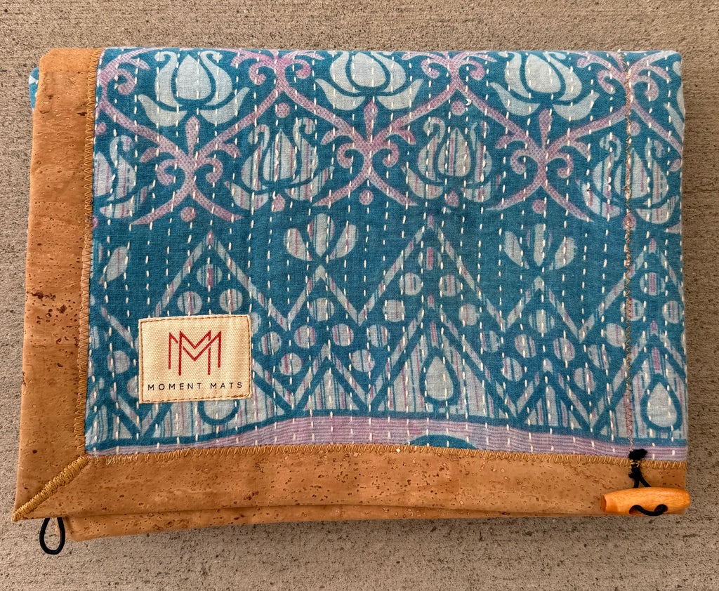 (sold) TEAL/PINK GEOMETRIC SARI with NATURAL CORK