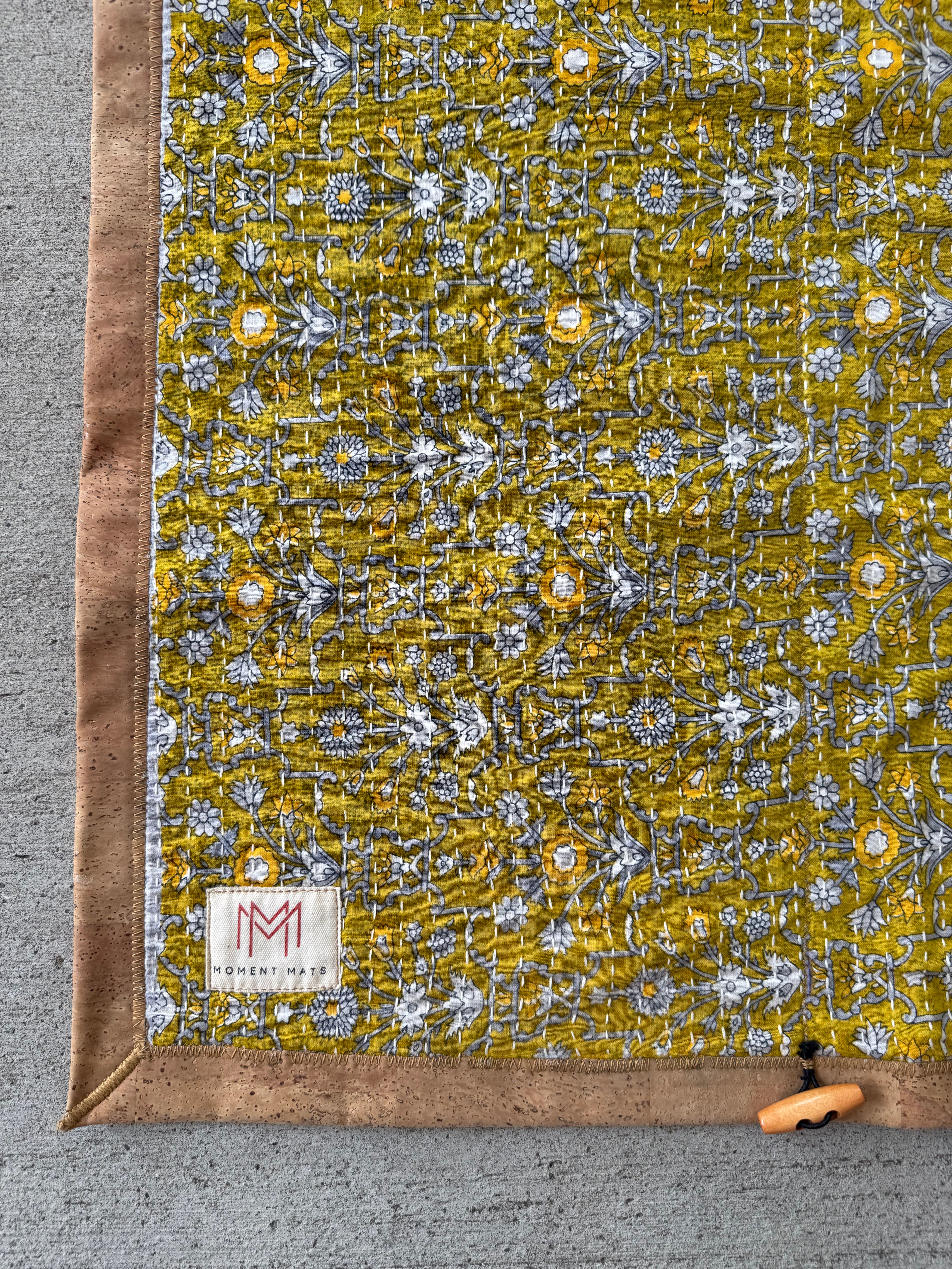 (sold) GREEN FLORAL SARI with NATURAL CORK