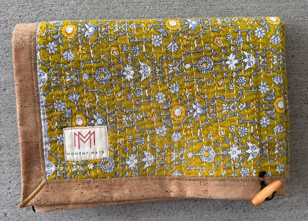 (sold) GREEN FLORAL SARI with NATURAL CORK