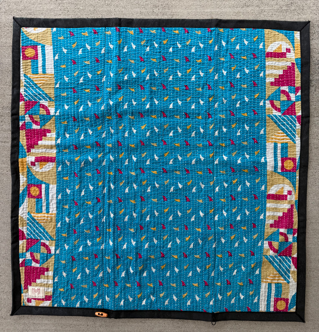 (sold) BLUE ABSTRACT SARI with PREMIUM BLACK CORK