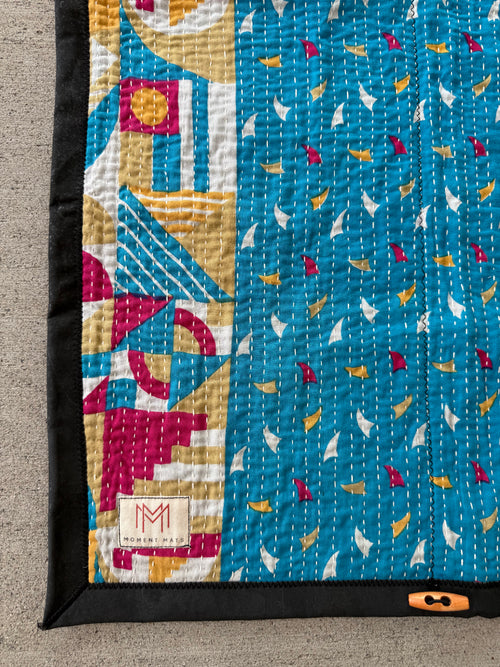 (sold) BLUE ABSTRACT SARI with PREMIUM BLACK CORK