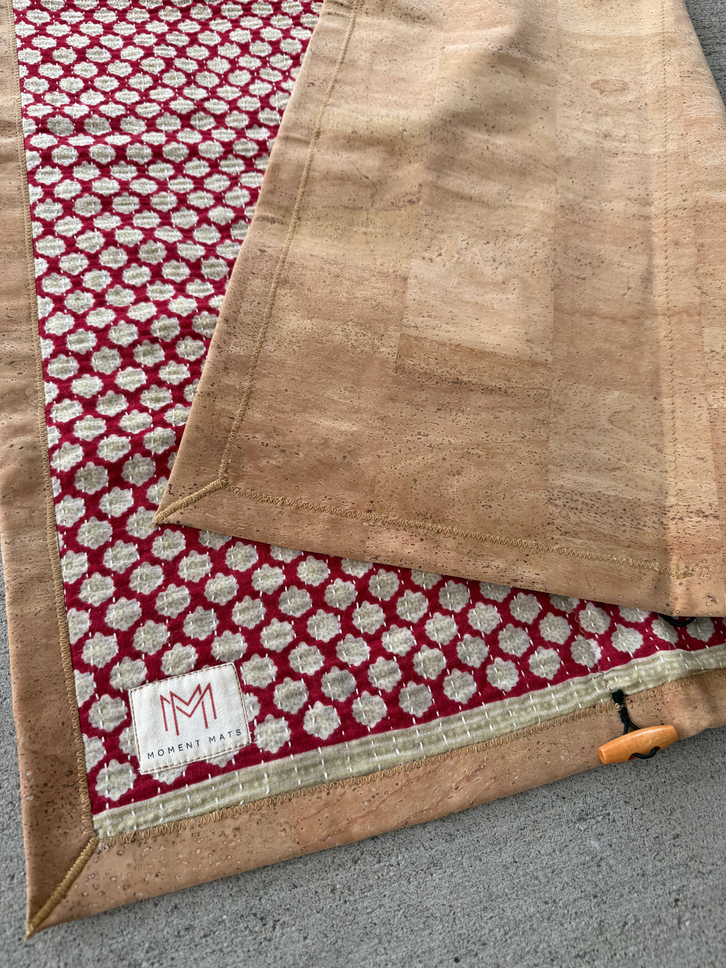 (sold) SMALL RED FLORAL SARI with UNIQUE PATCHWORK & NATURAL CORK