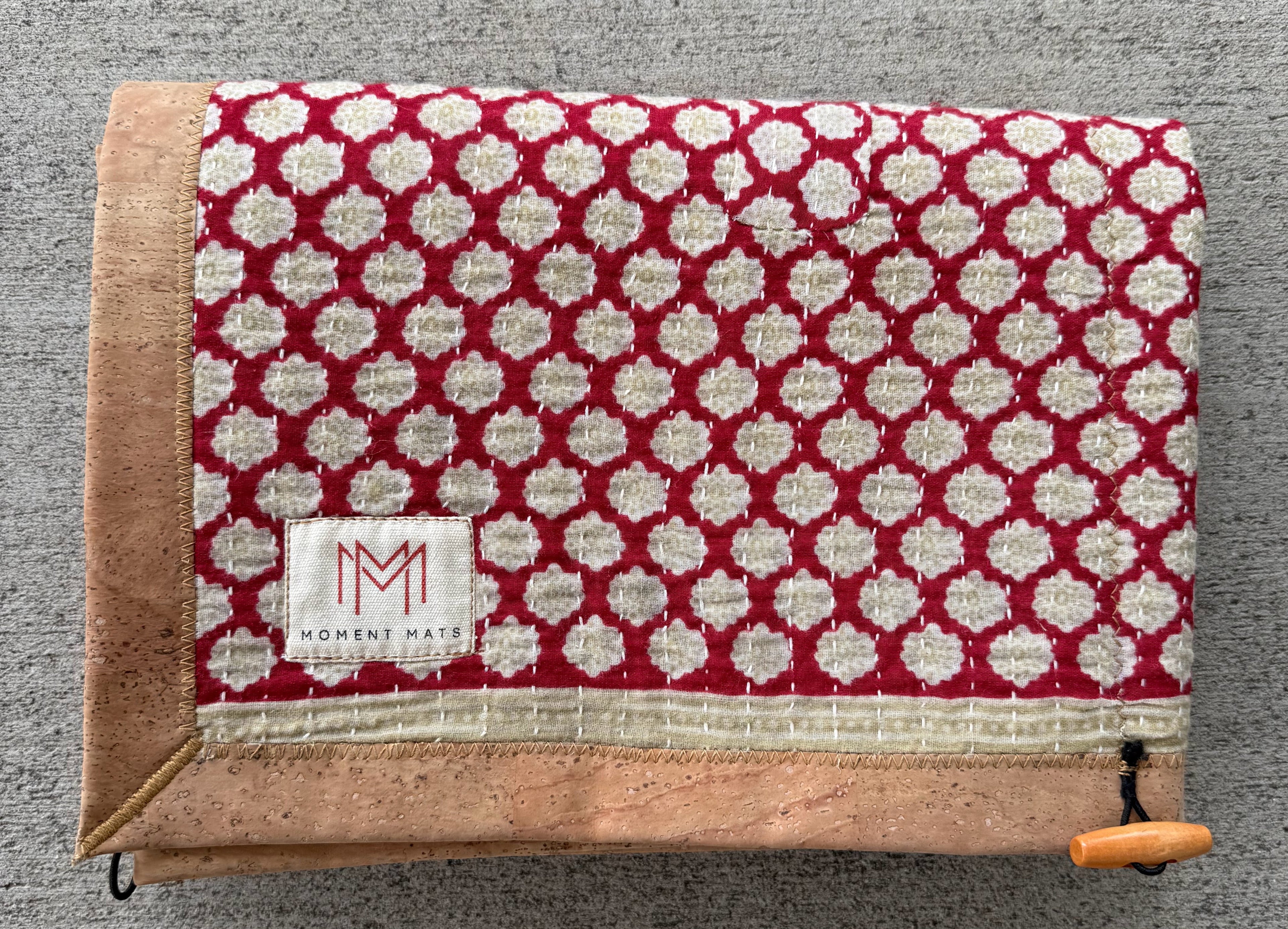 (sold) SMALL RED FLORAL SARI with UNIQUE PATCHWORK & NATURAL CORK