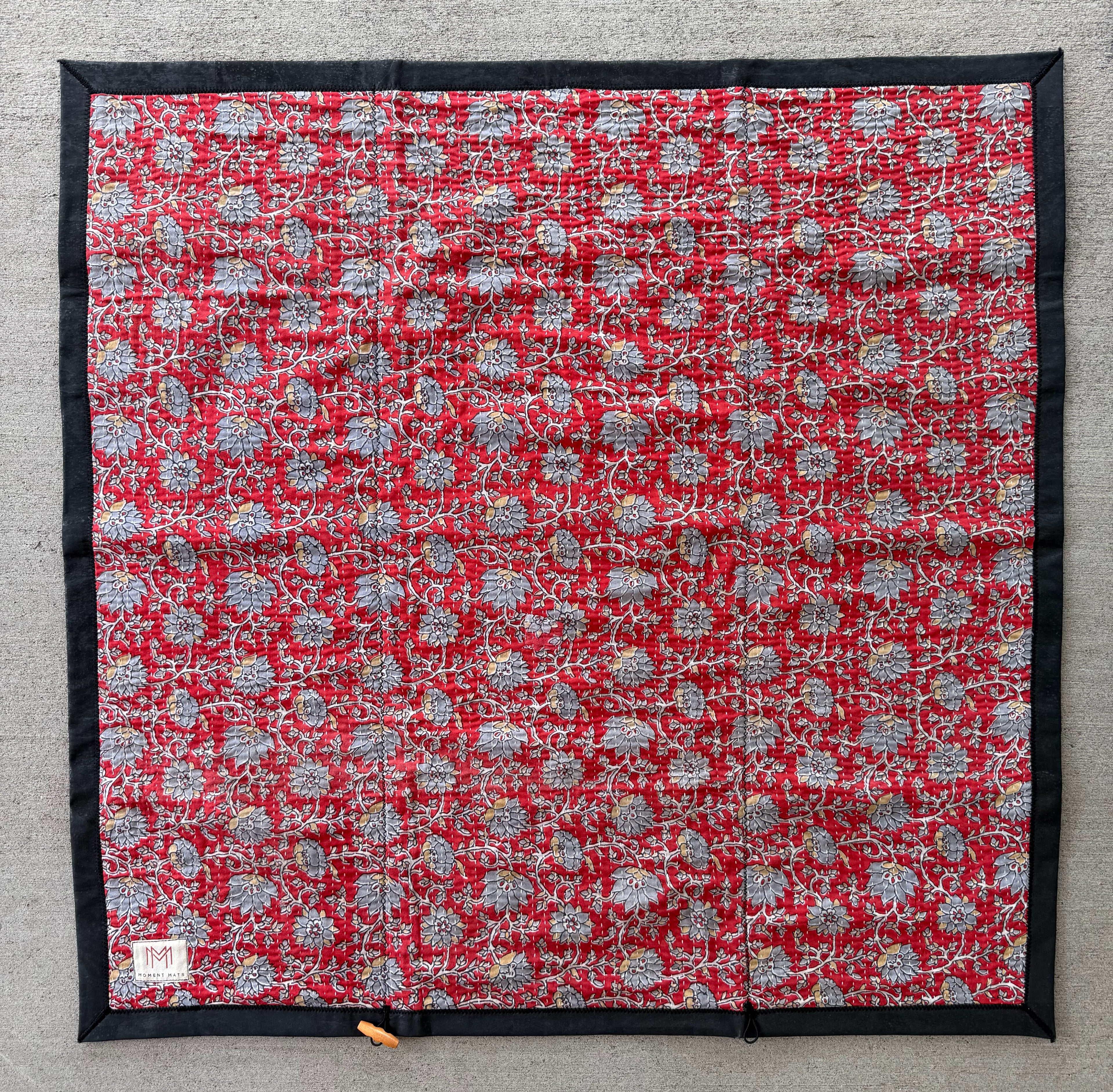 (SOLD) RED & BLUE FLORAL SARI with UNIQUE PATCHWORK & PREMIUM BLACK CORK