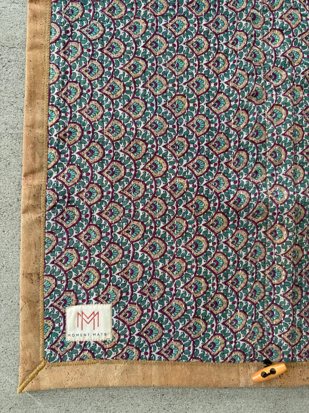 (sold) TEAL PEACOCK SARI with UNIQUE PATCHWORK & NATURAL CORK