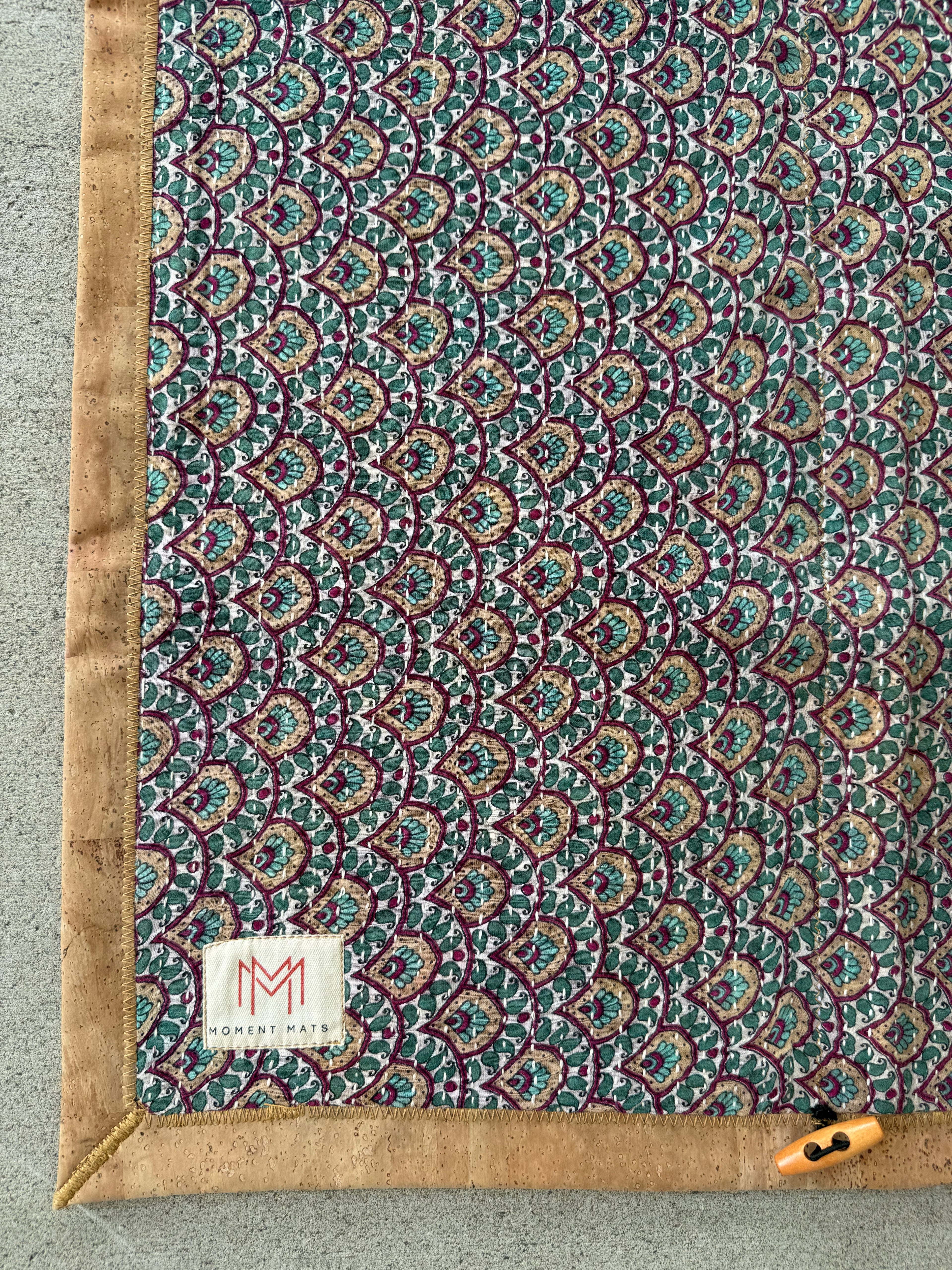 (sold) TEAL PEACOCK SARI with UNIQUE PATCHWORK & NATURAL CORK