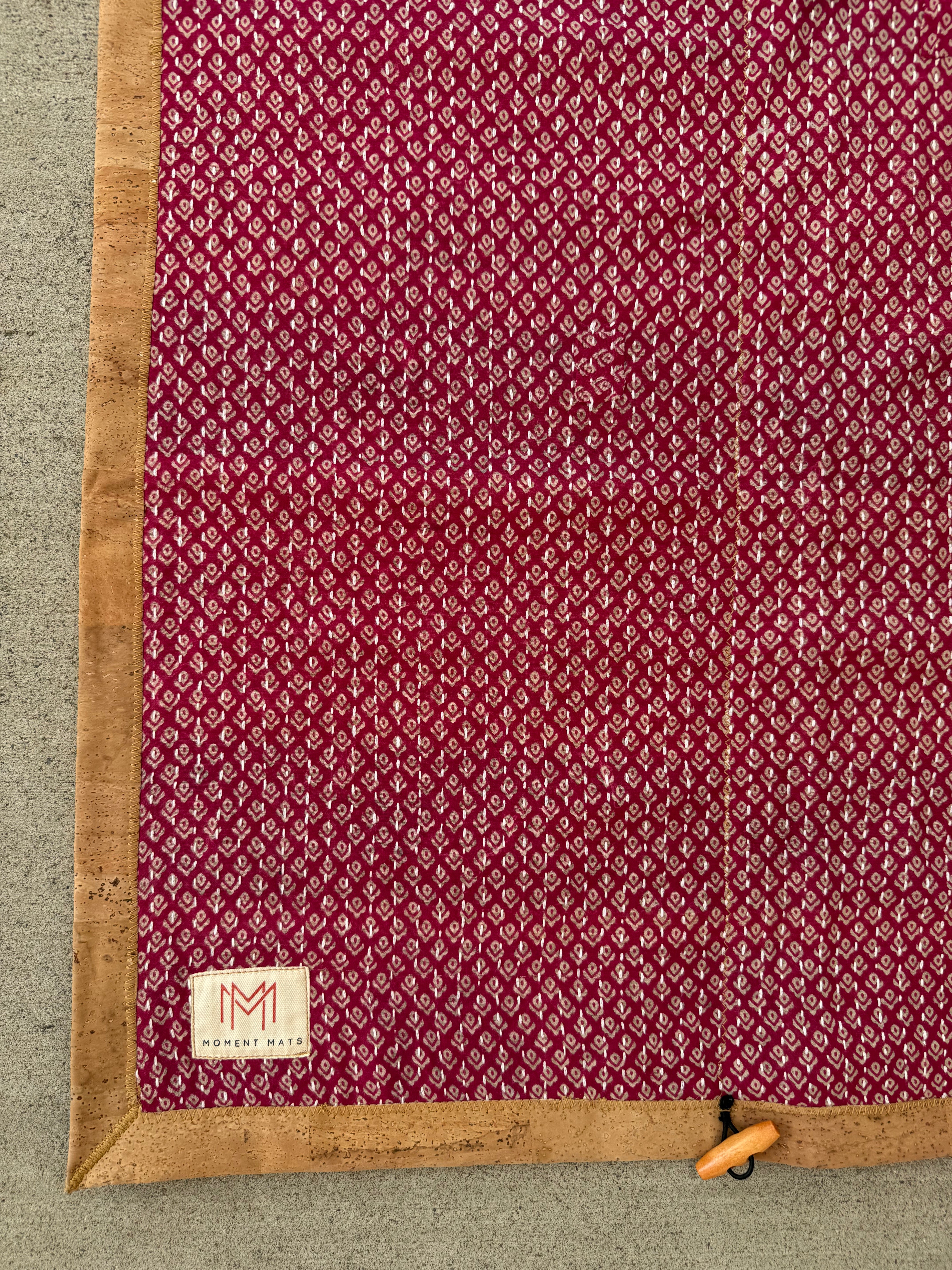 RED GEOMETRIC SARI with UNIQUE PATCHWORK & NATURAL CORK