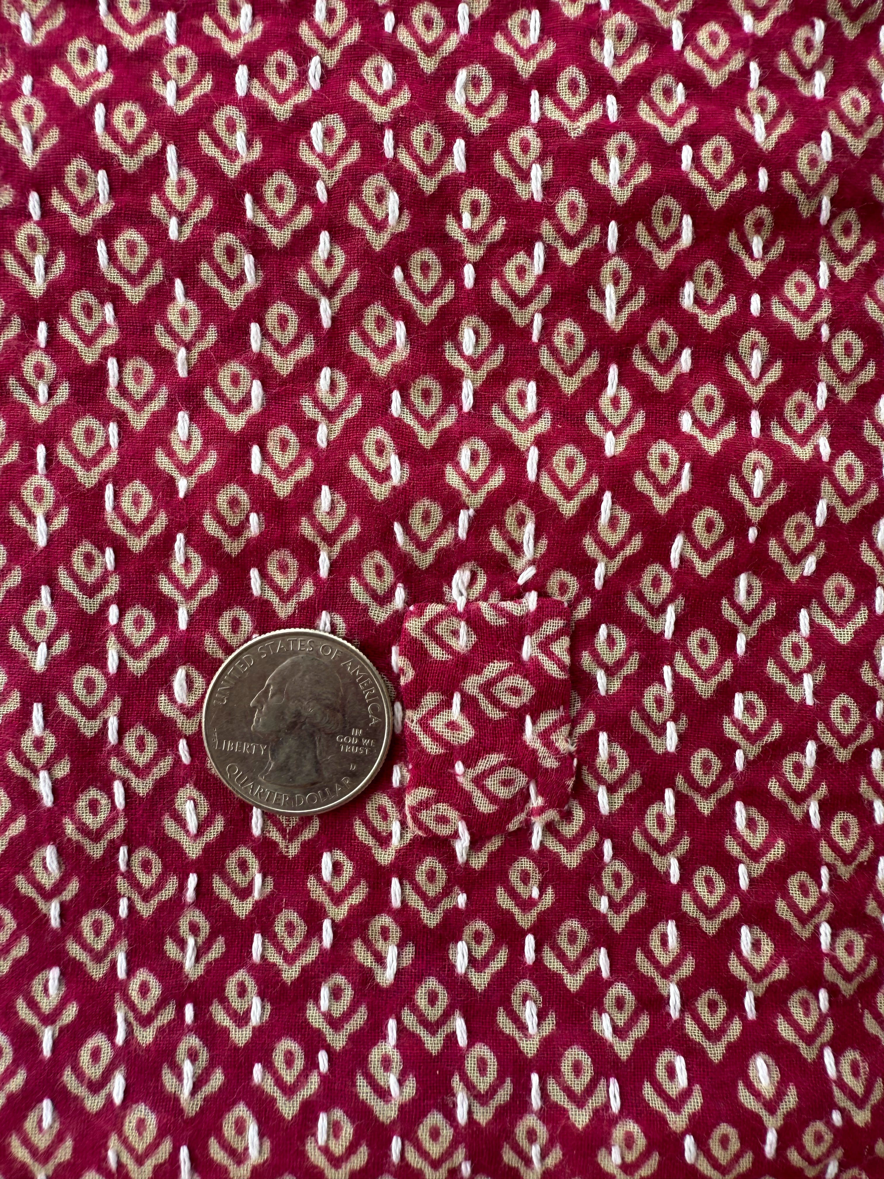 (sold) RED GEOMETRIC SARI with UNIQUE PATCHWORK & NATURAL CORK