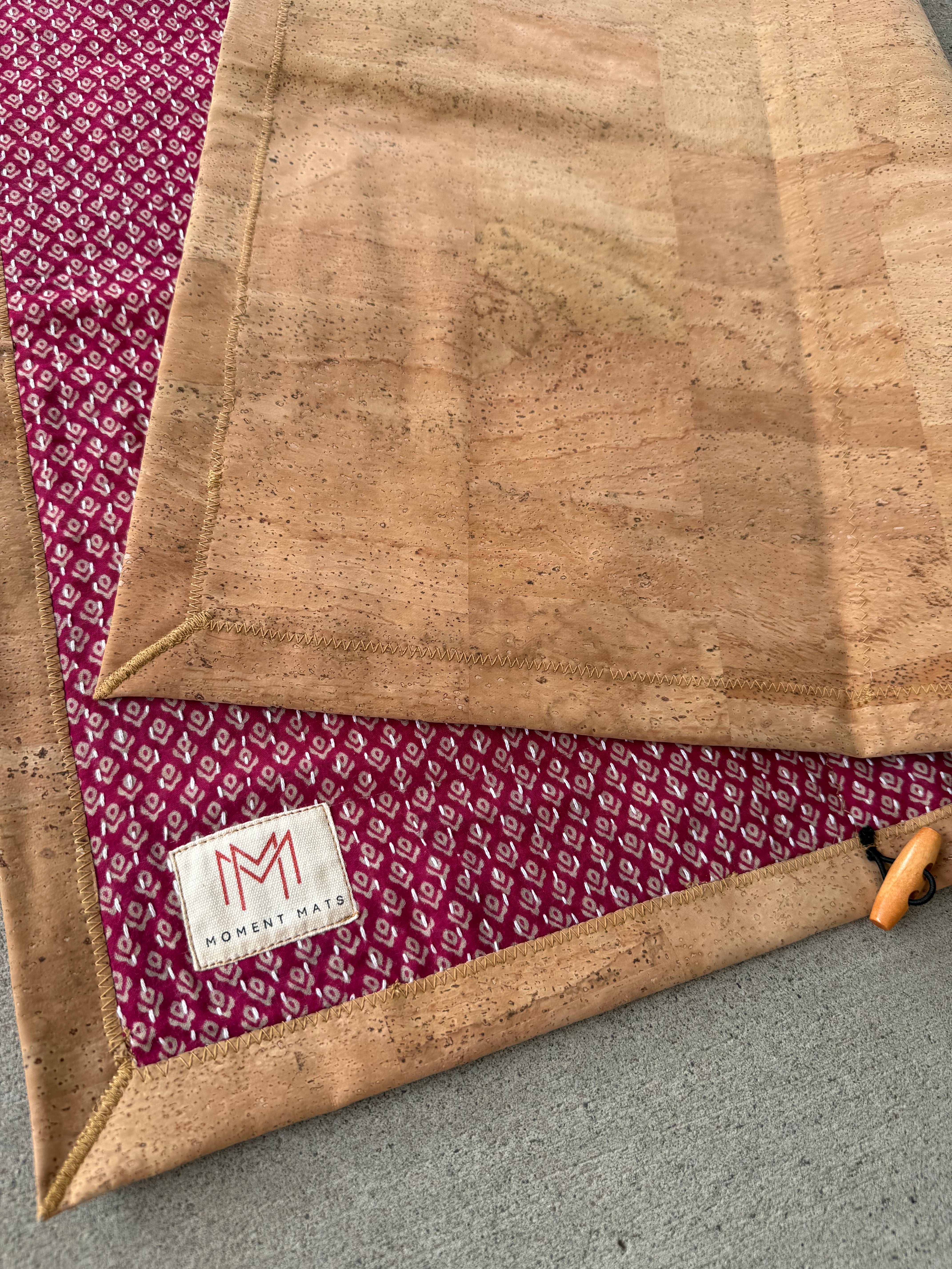 RED GEOMETRIC SARI with UNIQUE PATCHWORK & NATURAL CORK