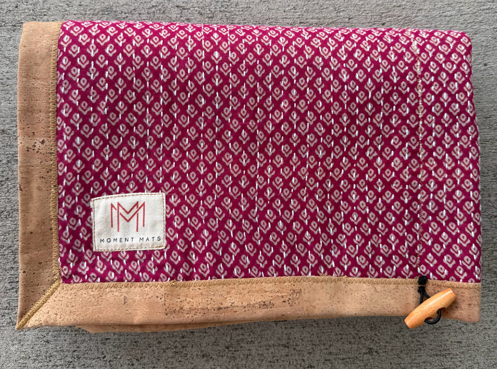 (sold) RED GEOMETRIC SARI with UNIQUE PATCHWORK & NATURAL CORK