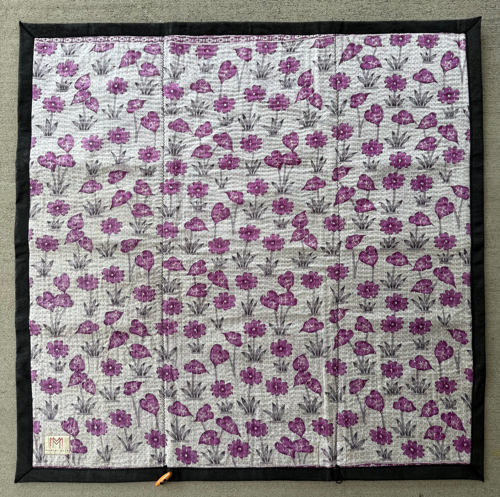 (sold) PURPLE FLORAL SARI with UNIQUE PATCHWORK & PREMIUM BLACK CORK