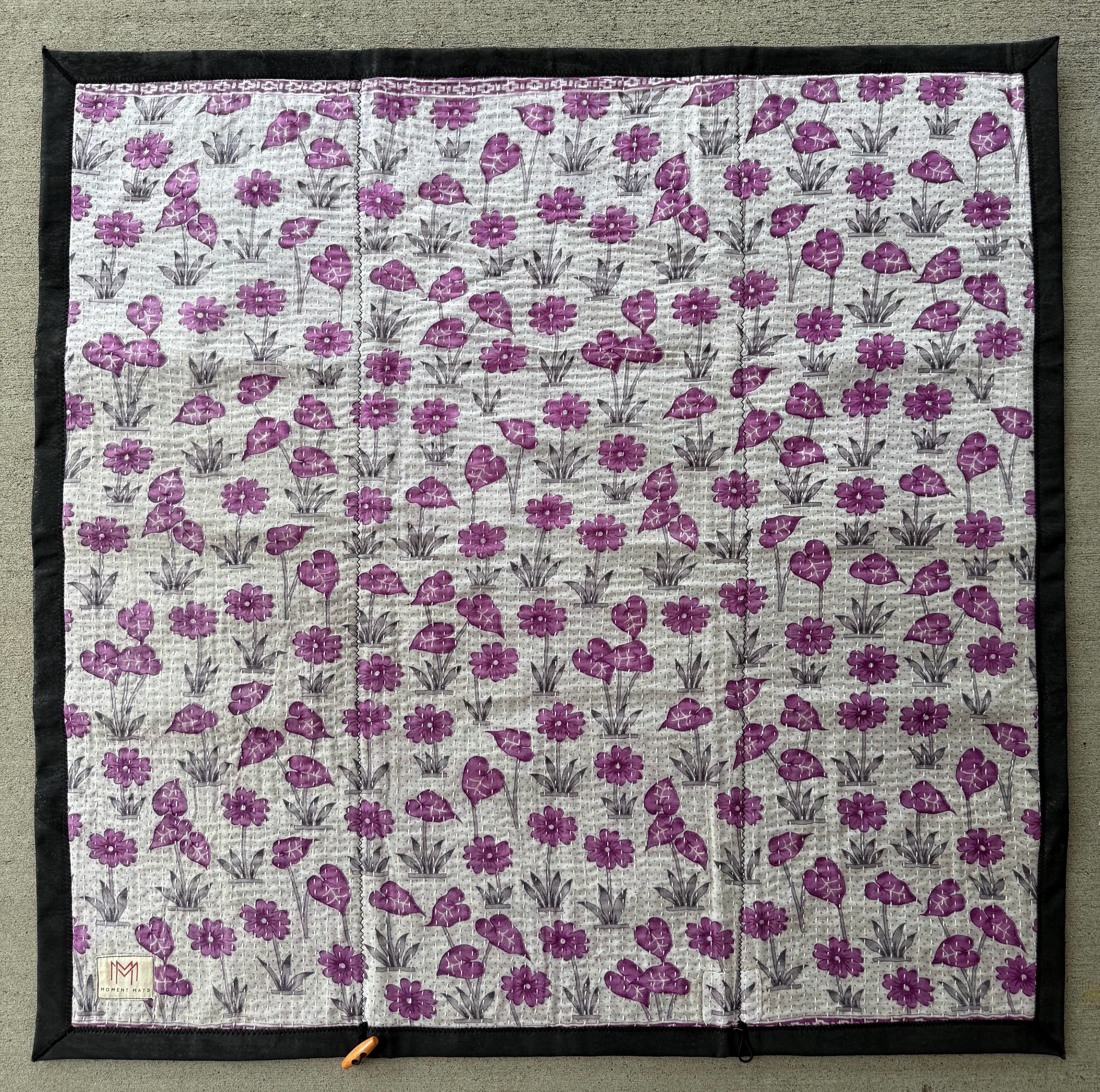 (sold) PURPLE FLORAL SARI with UNIQUE PATCHWORK & PREMIUM BLACK CORK