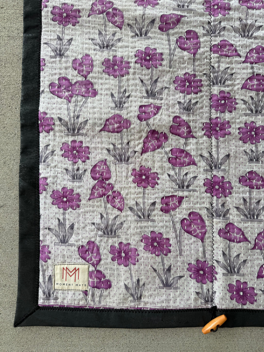 (sold) PURPLE FLORAL SARI with UNIQUE PATCHWORK & PREMIUM BLACK CORK