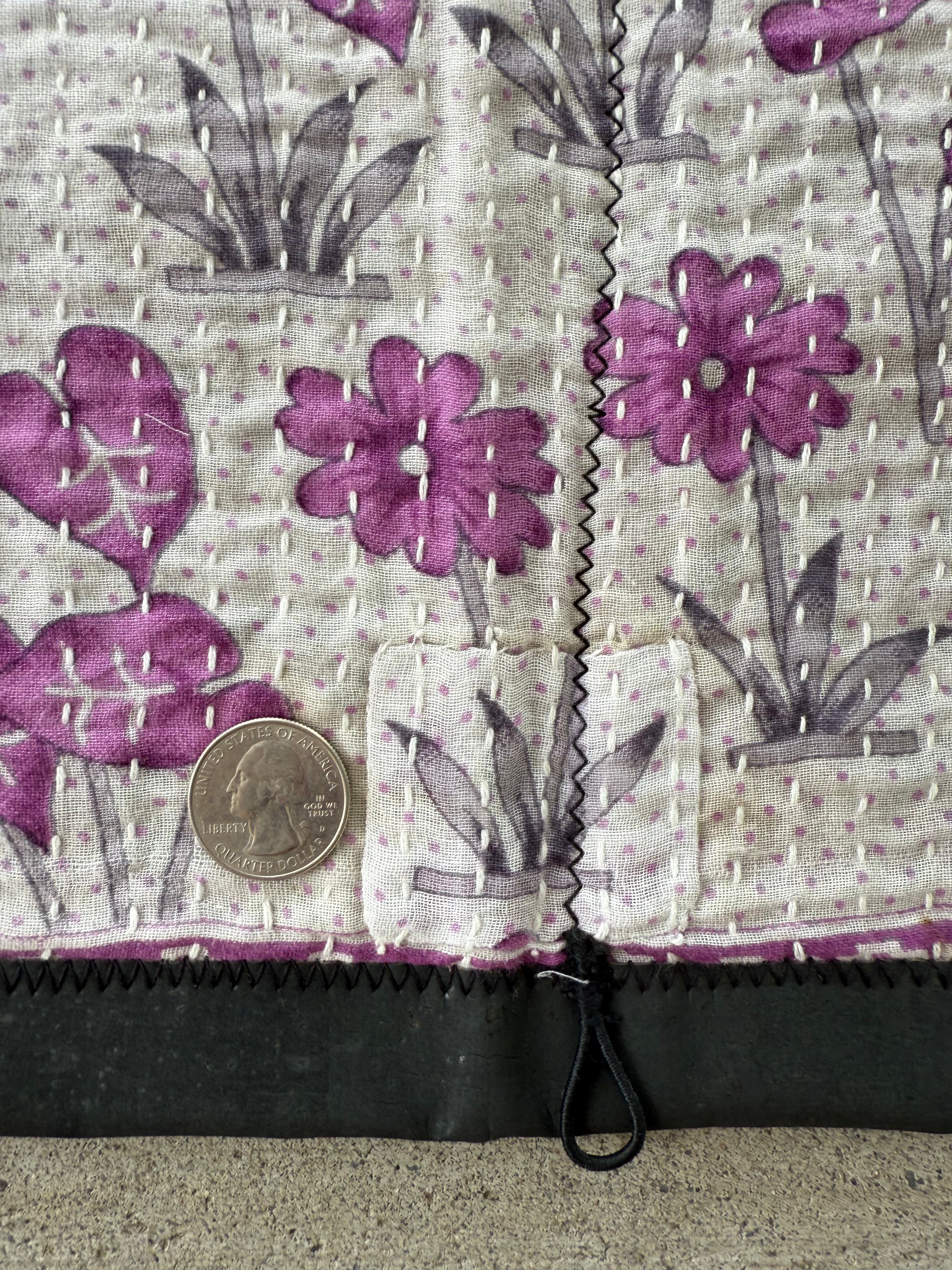 (sold) PURPLE FLORAL SARI with UNIQUE PATCHWORK & PREMIUM BLACK CORK