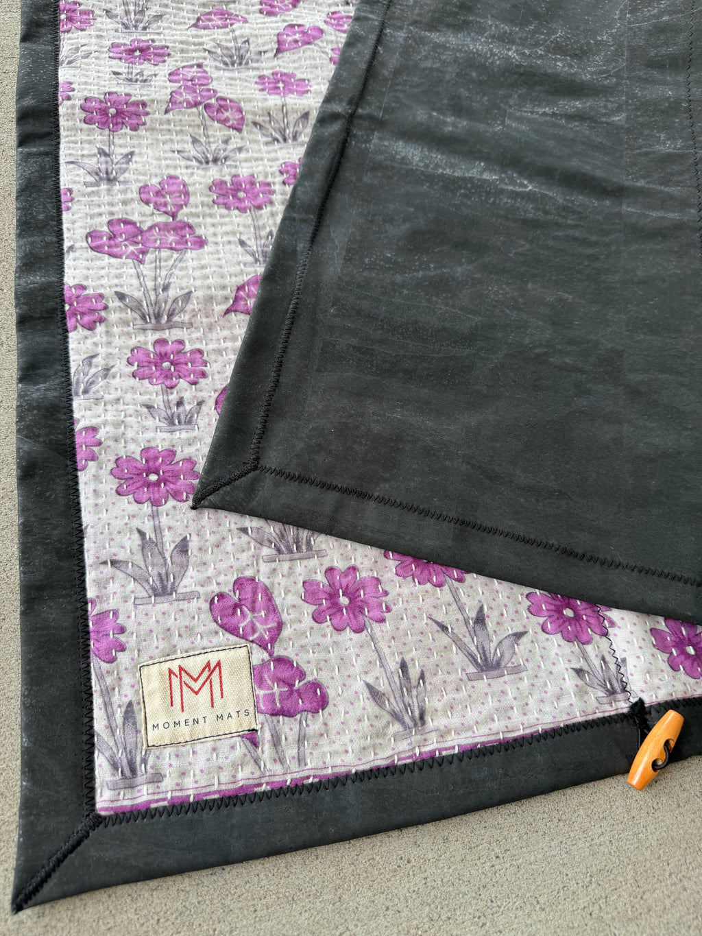 (sold) PURPLE FLORAL SARI with UNIQUE PATCHWORK & PREMIUM BLACK CORK
