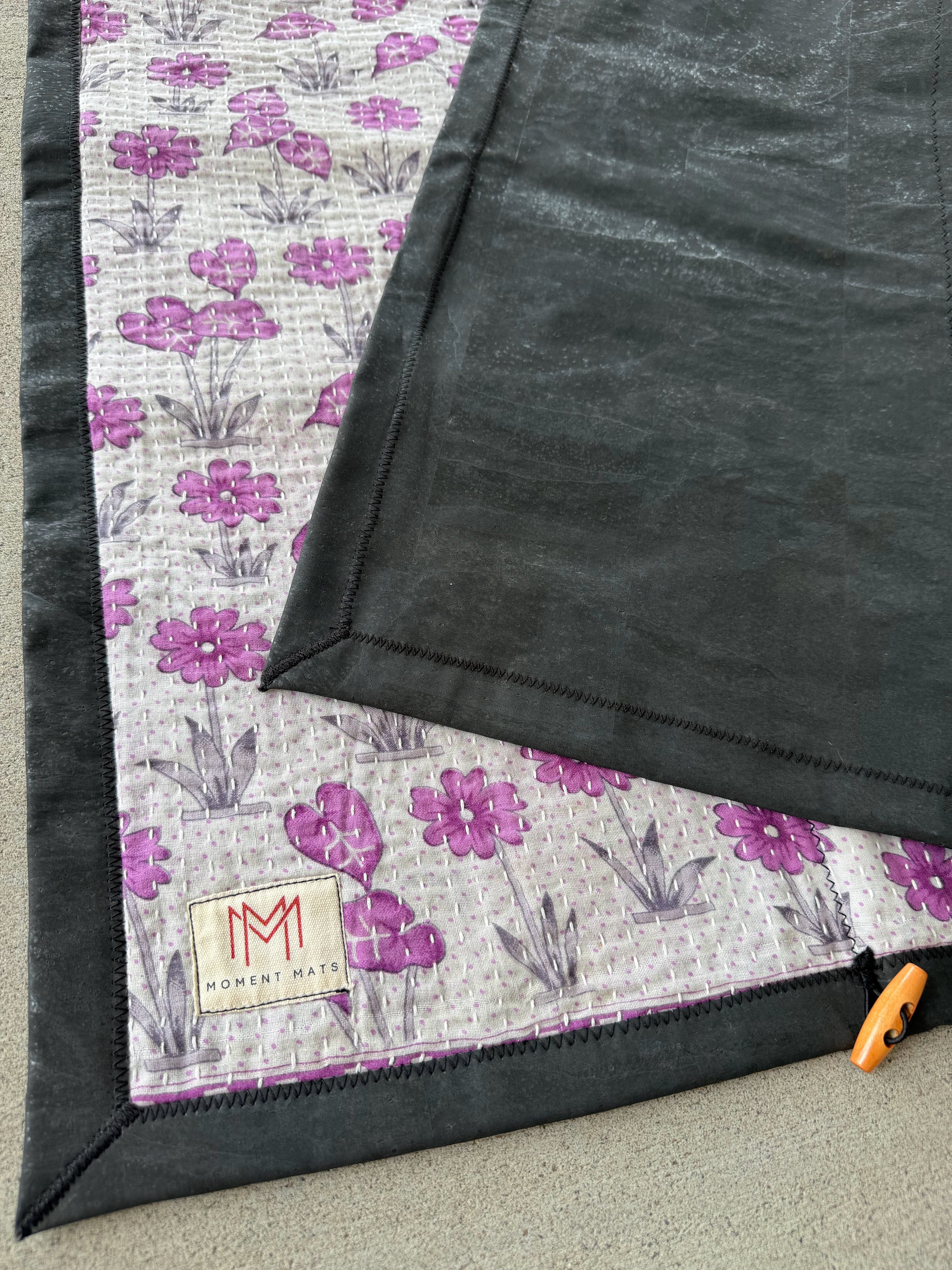 (sold) PURPLE FLORAL SARI with UNIQUE PATCHWORK & PREMIUM BLACK CORK