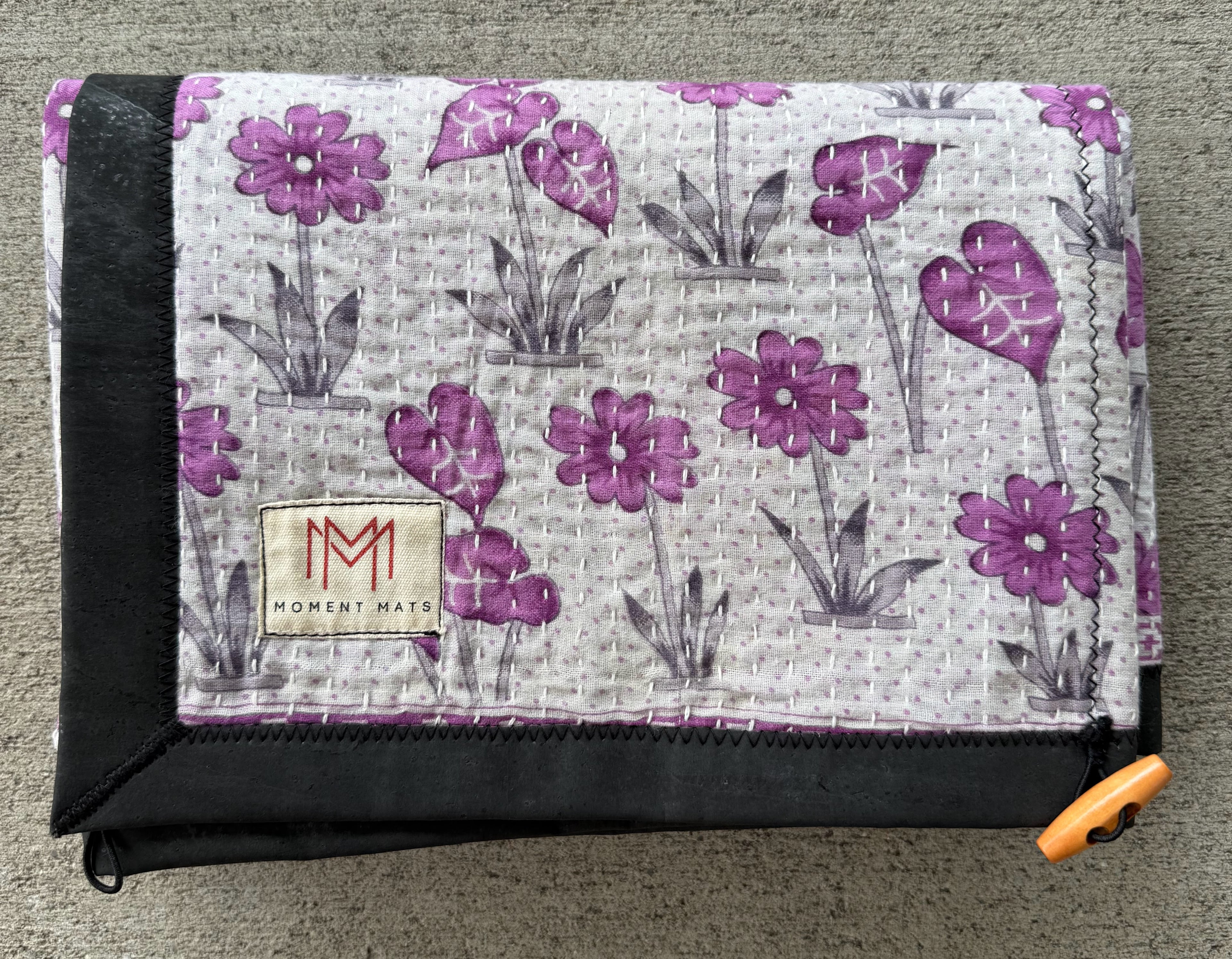 (sold) PURPLE FLORAL SARI with UNIQUE PATCHWORK & PREMIUM BLACK CORK