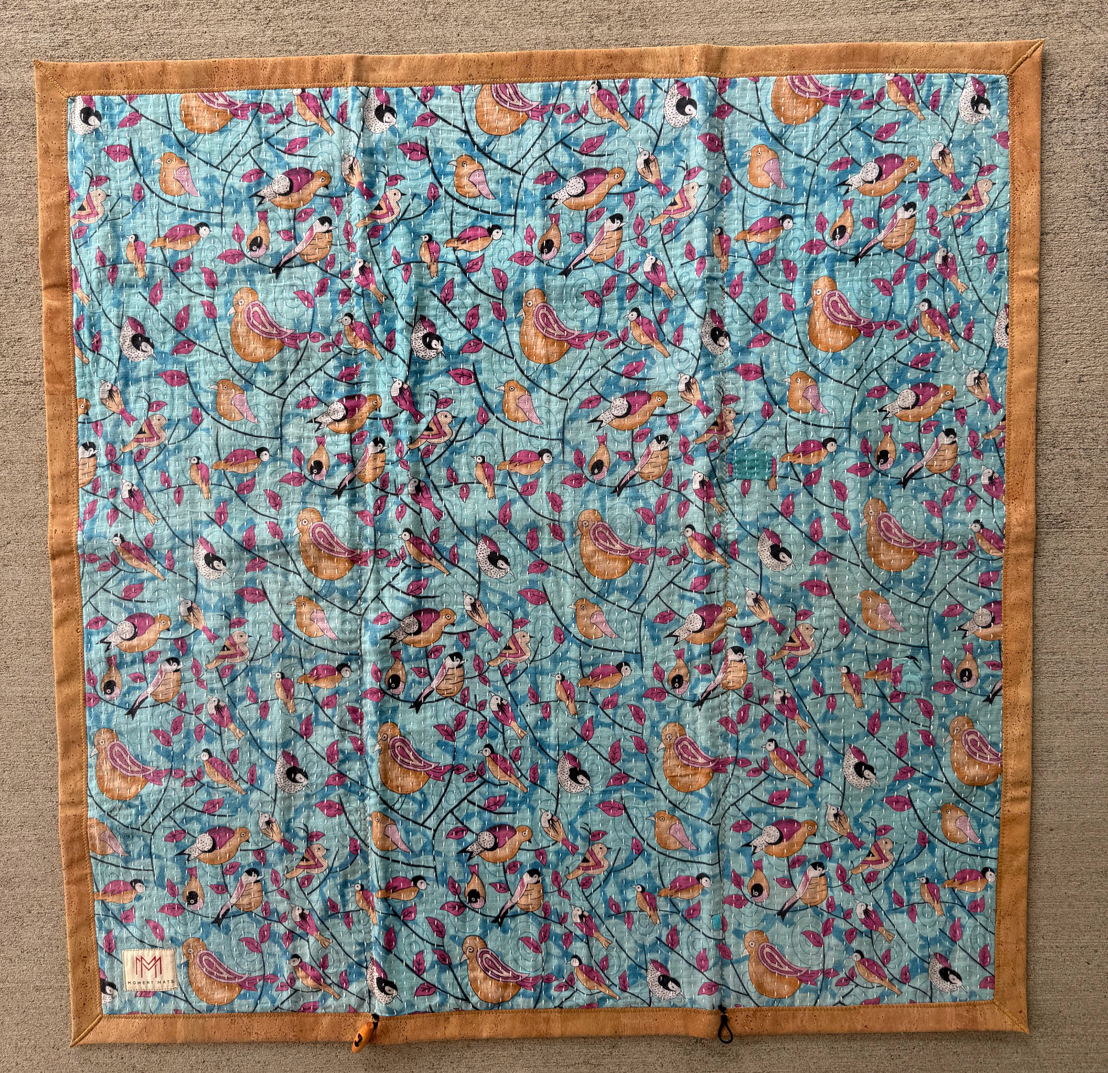 (sold) BLUE BIRD FLORAL SARI with UNIQUE PATCHWORK & NATURAL CORK