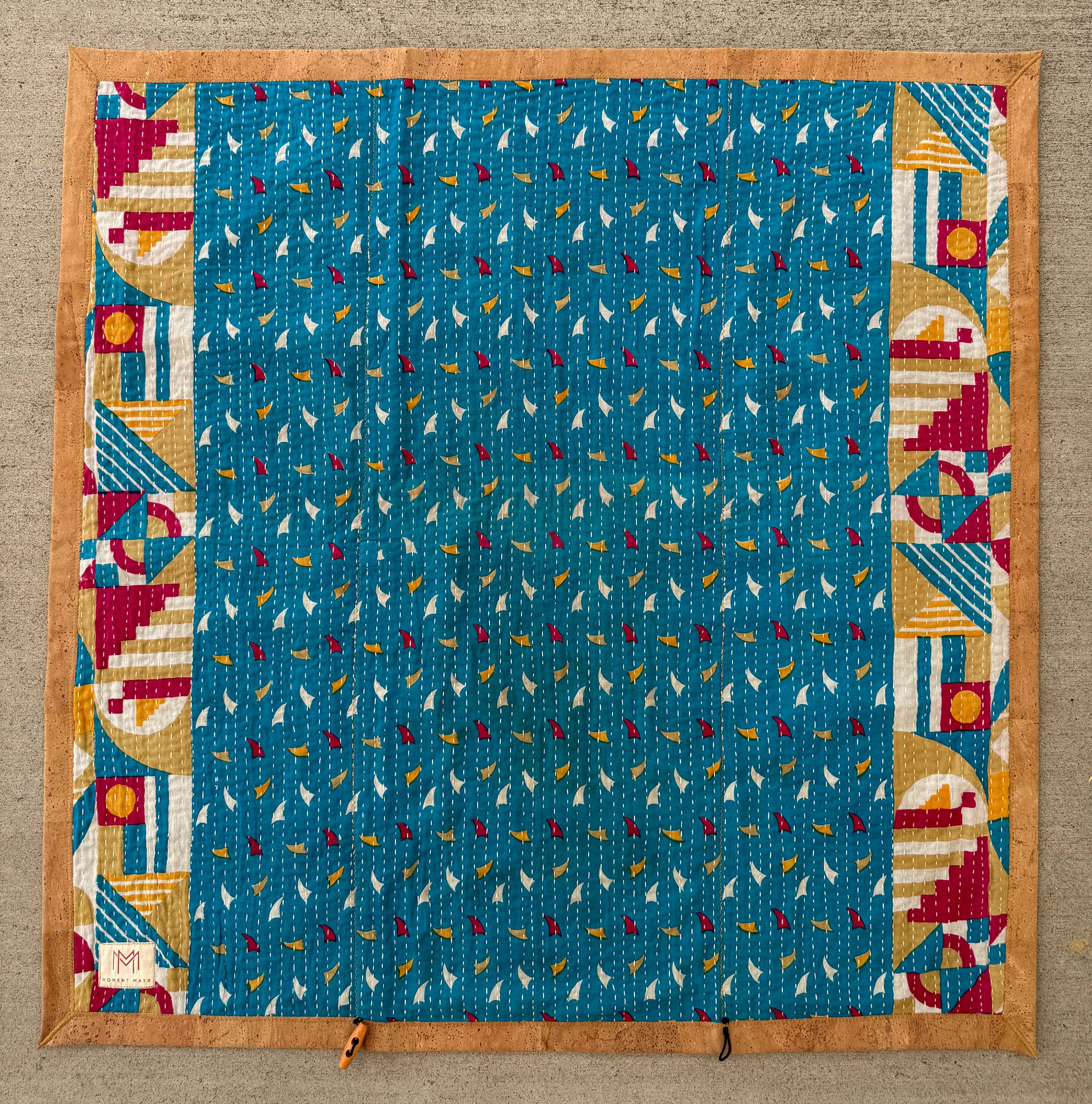 (sold) BLUE ABSTRACT SARI with UNIQUE PATCHWORK & NATURAL CORK