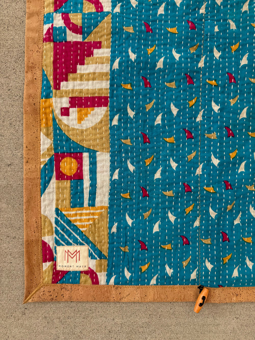 (sold) BLUE ABSTRACT SARI with UNIQUE PATCHWORK & NATURAL CORK