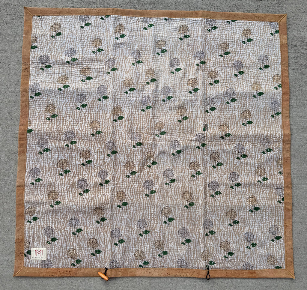 (sold) NATURAL FLORAL SARI with UNIQUE PATCHWORK & NATURAL CORK