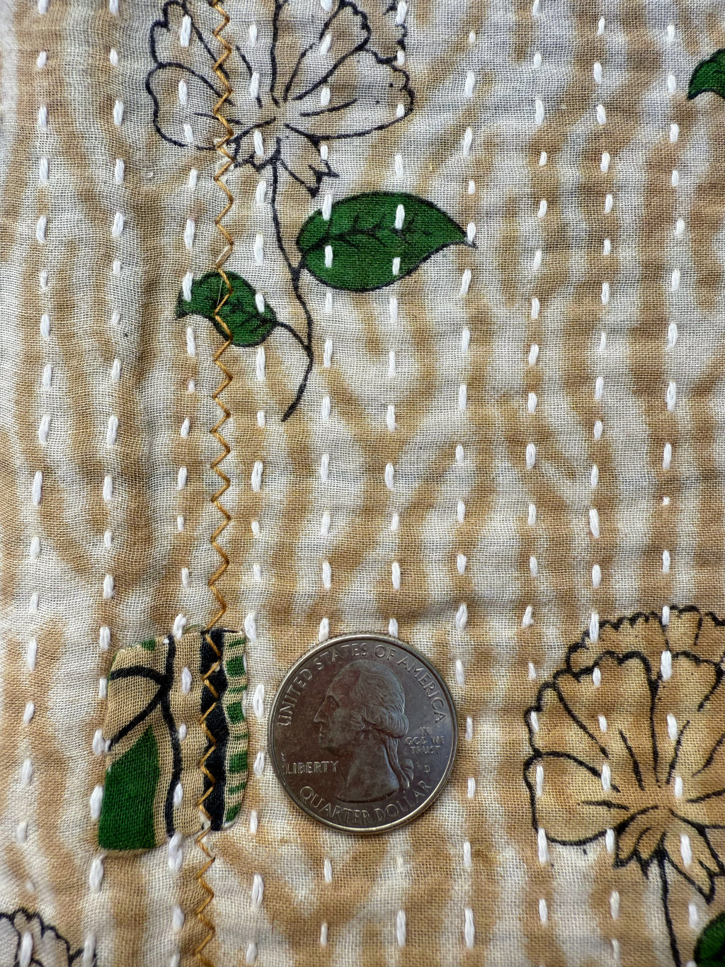 (sold) NATURAL FLORAL SARI with UNIQUE PATCHWORK & NATURAL CORK