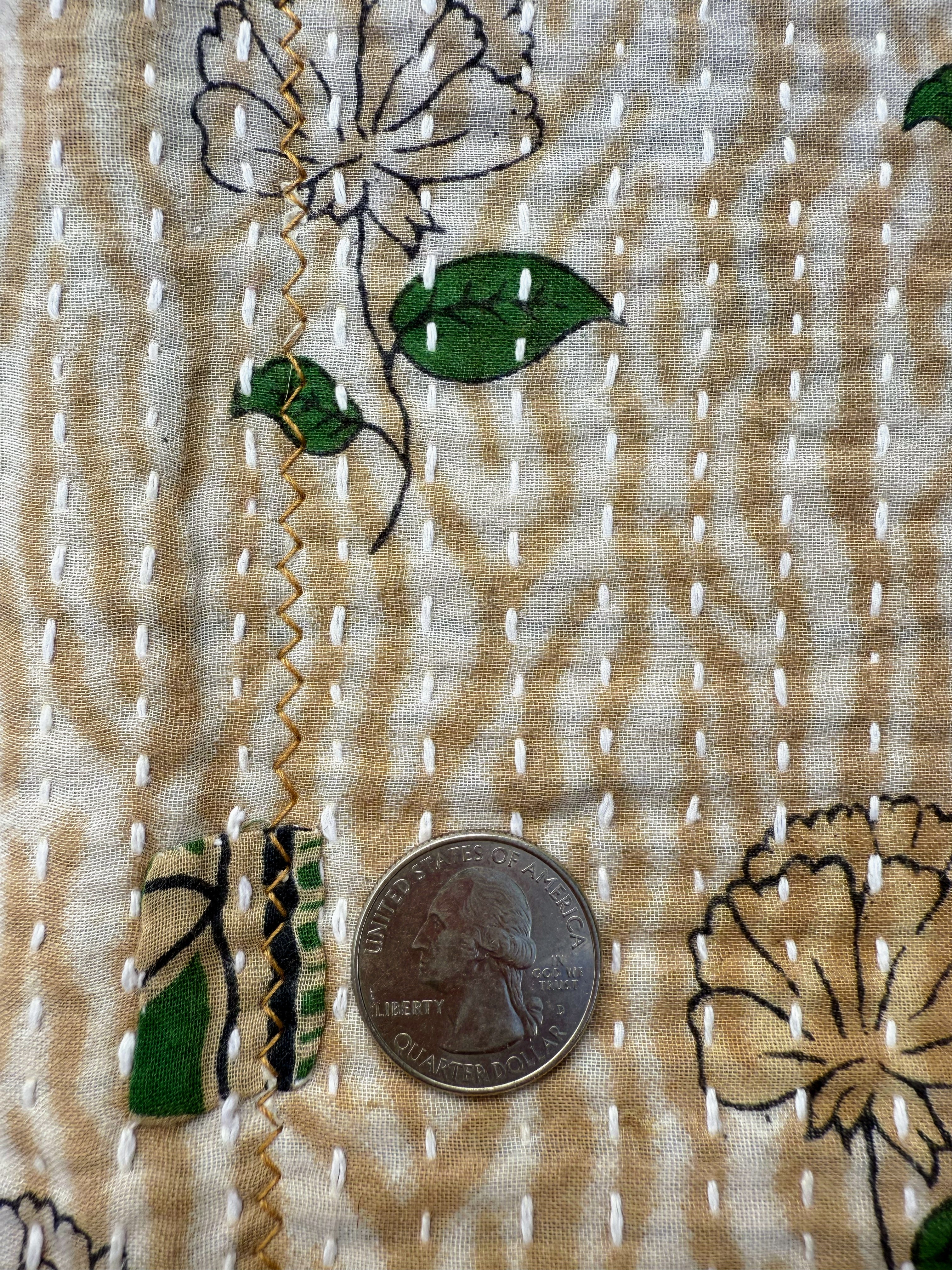 (sold) NATURAL FLORAL SARI with UNIQUE PATCHWORK & NATURAL CORK