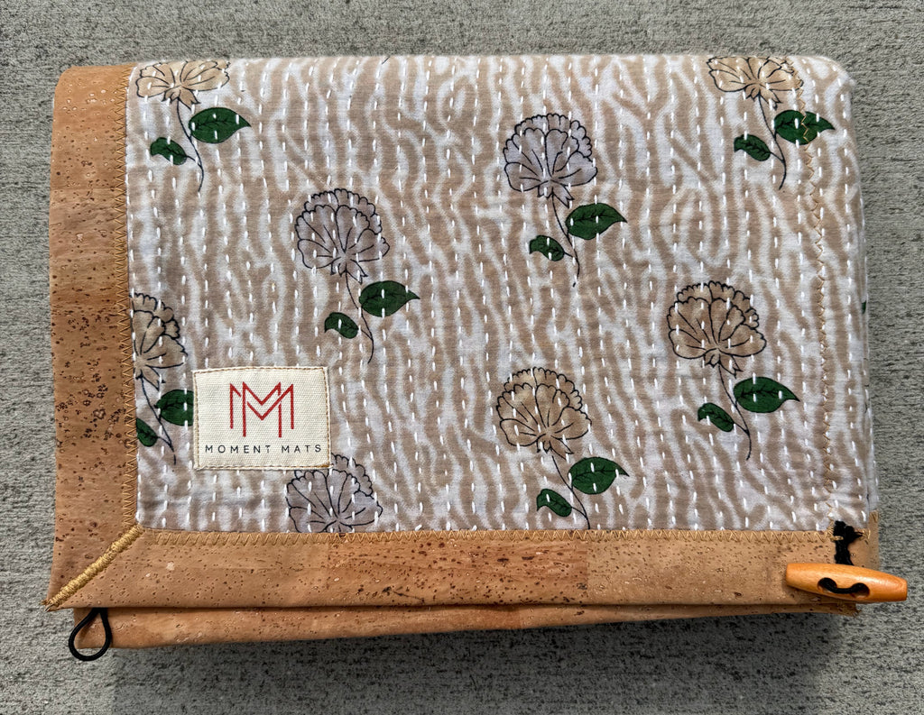 (sold) NATURAL FLORAL SARI with UNIQUE PATCHWORK & NATURAL CORK