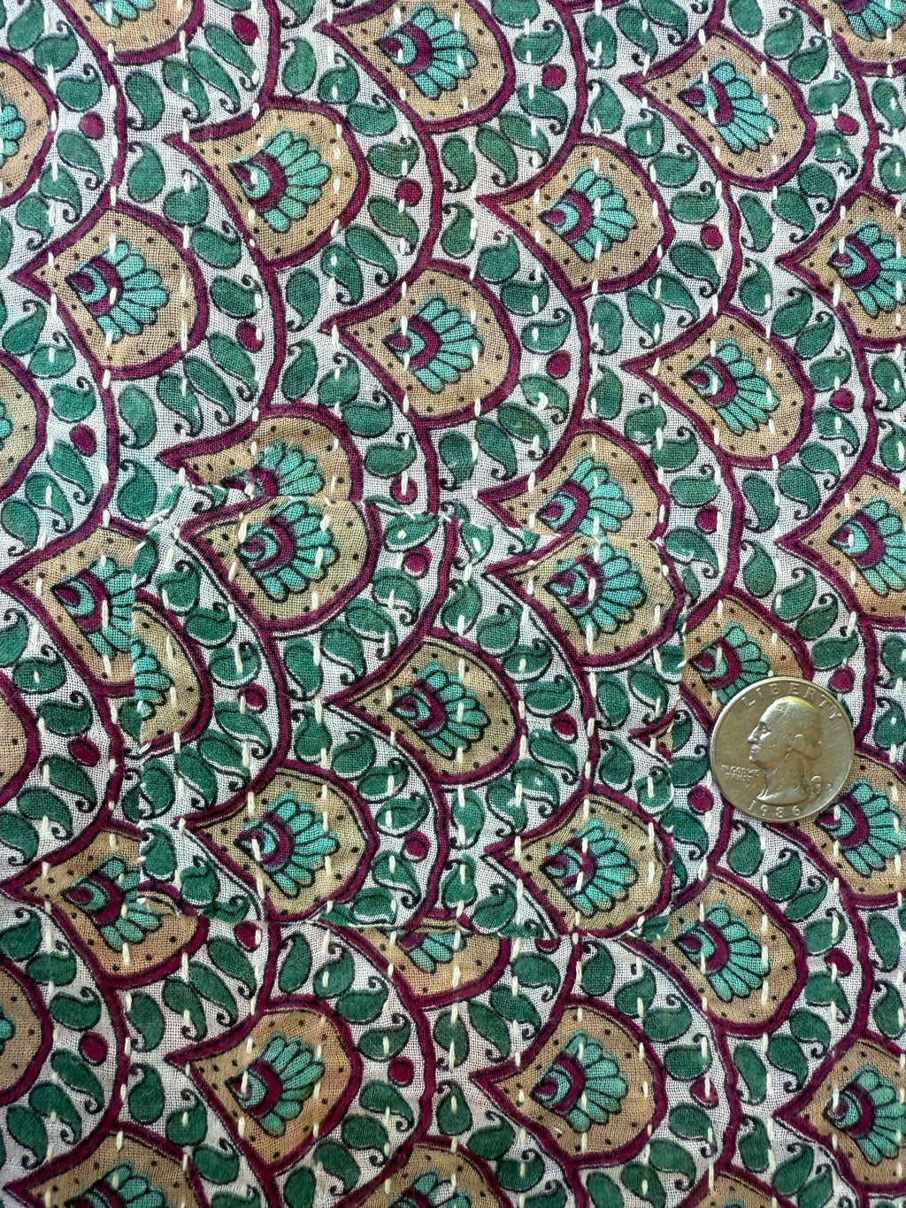 (sold) TEAL PEACOCK SARI with UNIQUE PATCHWORK & NATURAL CORK