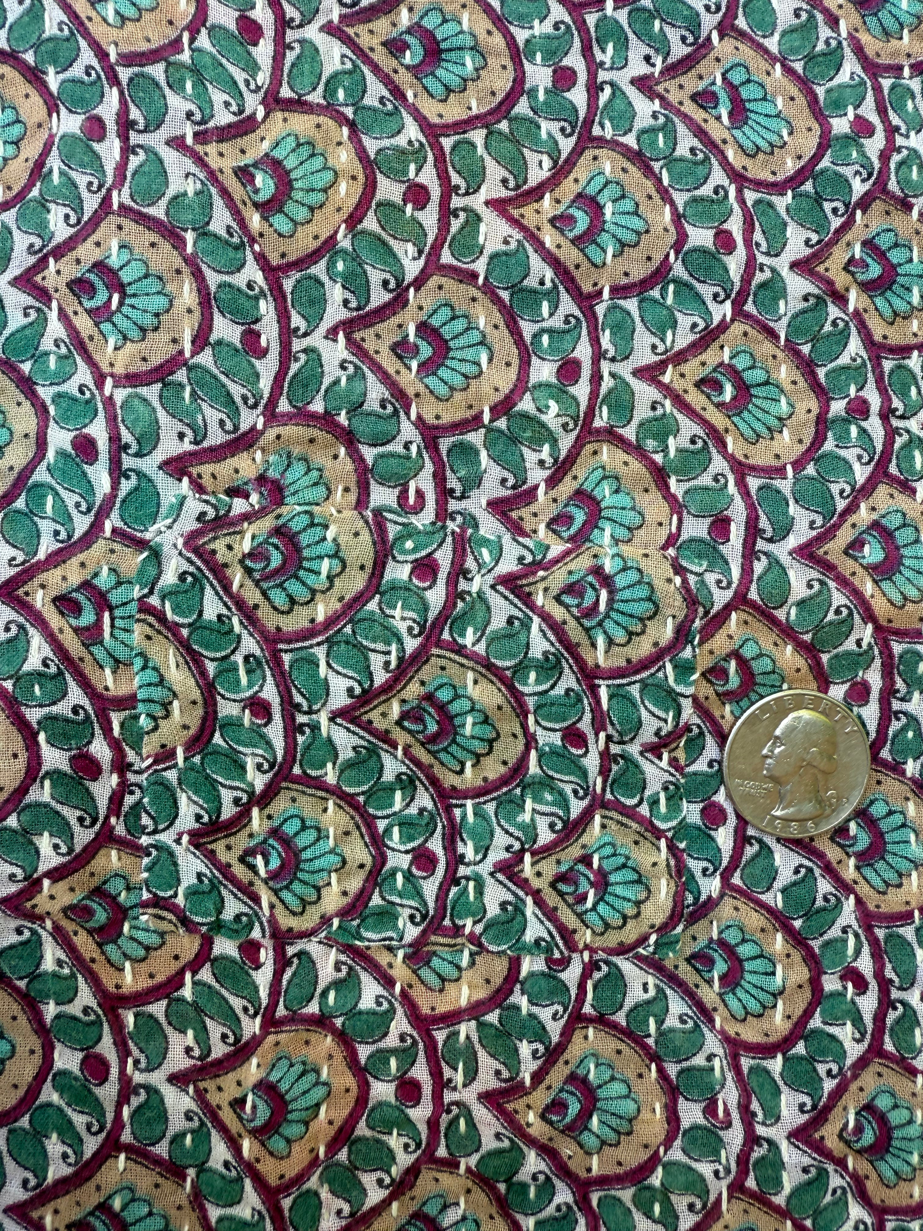 TEAL PEACOCK SARI with UNIQUE PATCHWORK & NATURAL CORK